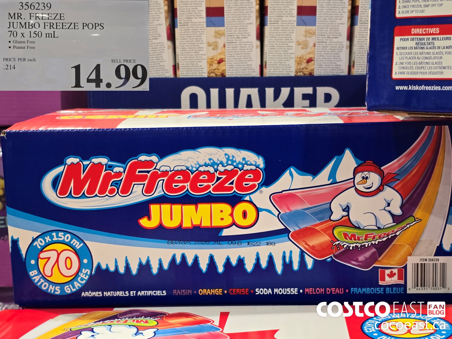 356239 MR. FREEZE JUMBO FREEZE POPS 70 X 150 ML $14.99