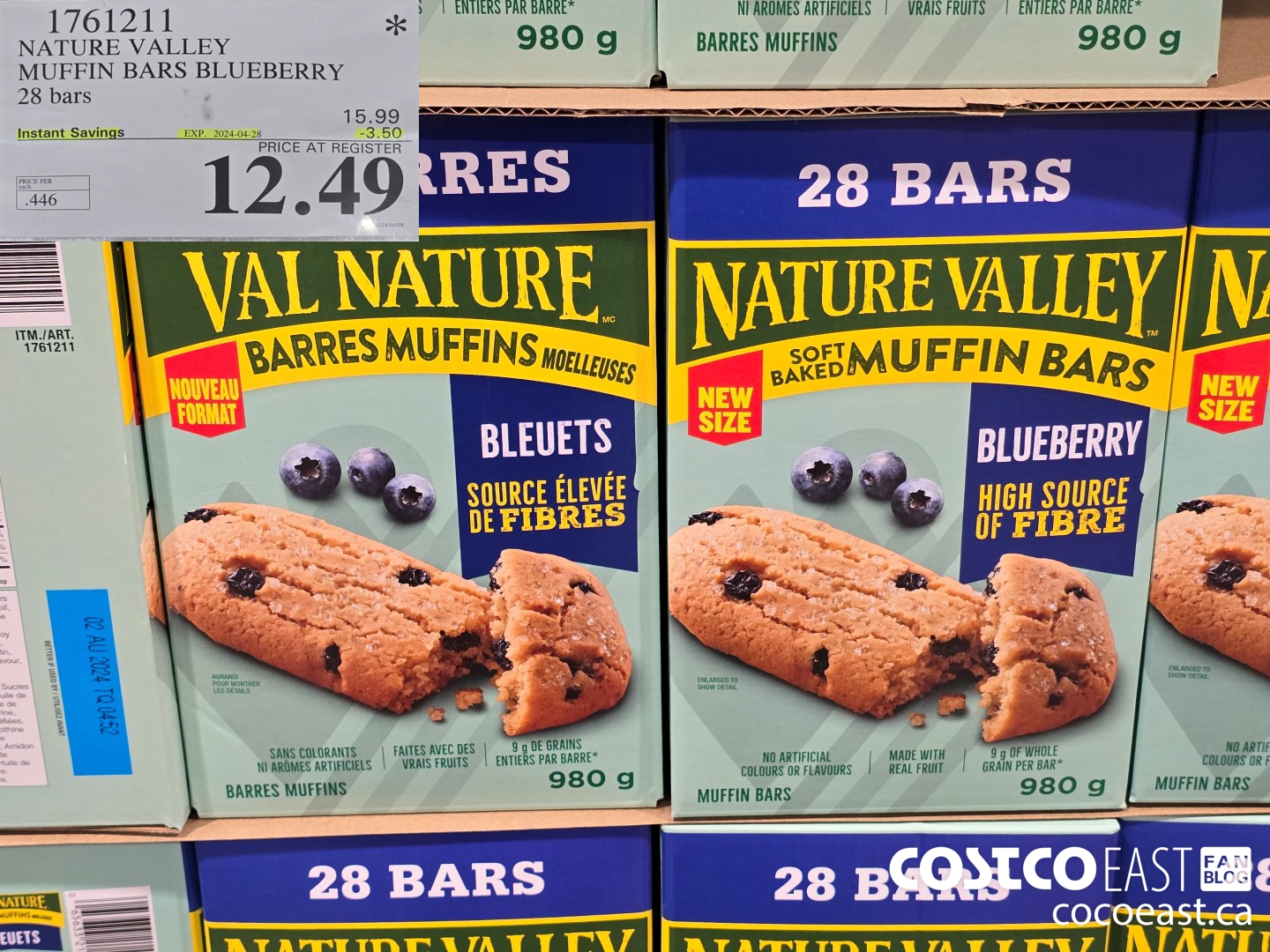 1761211 NATURE VALLEY MUFFIN BARS BLUEBERRY 28 bars ($3.50 INSTANT SAVINGS EXPIRES ON 2024-04-28) $12.49