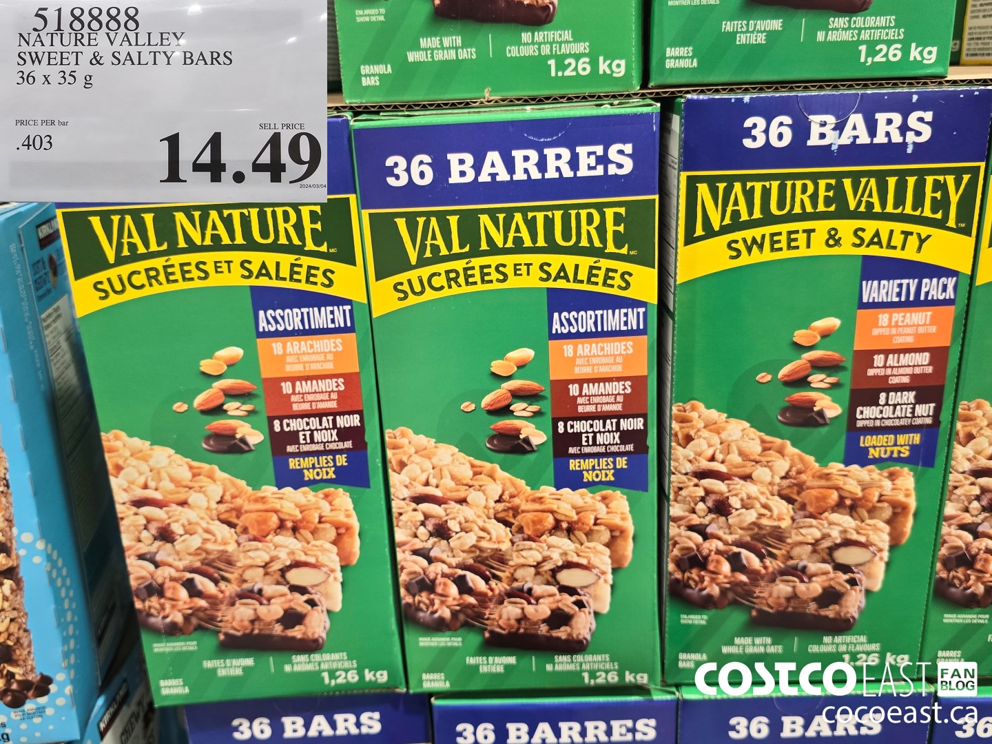 518888 NATURE VALLEY SWEET & SALTY BARS 36 X 35G $14.49