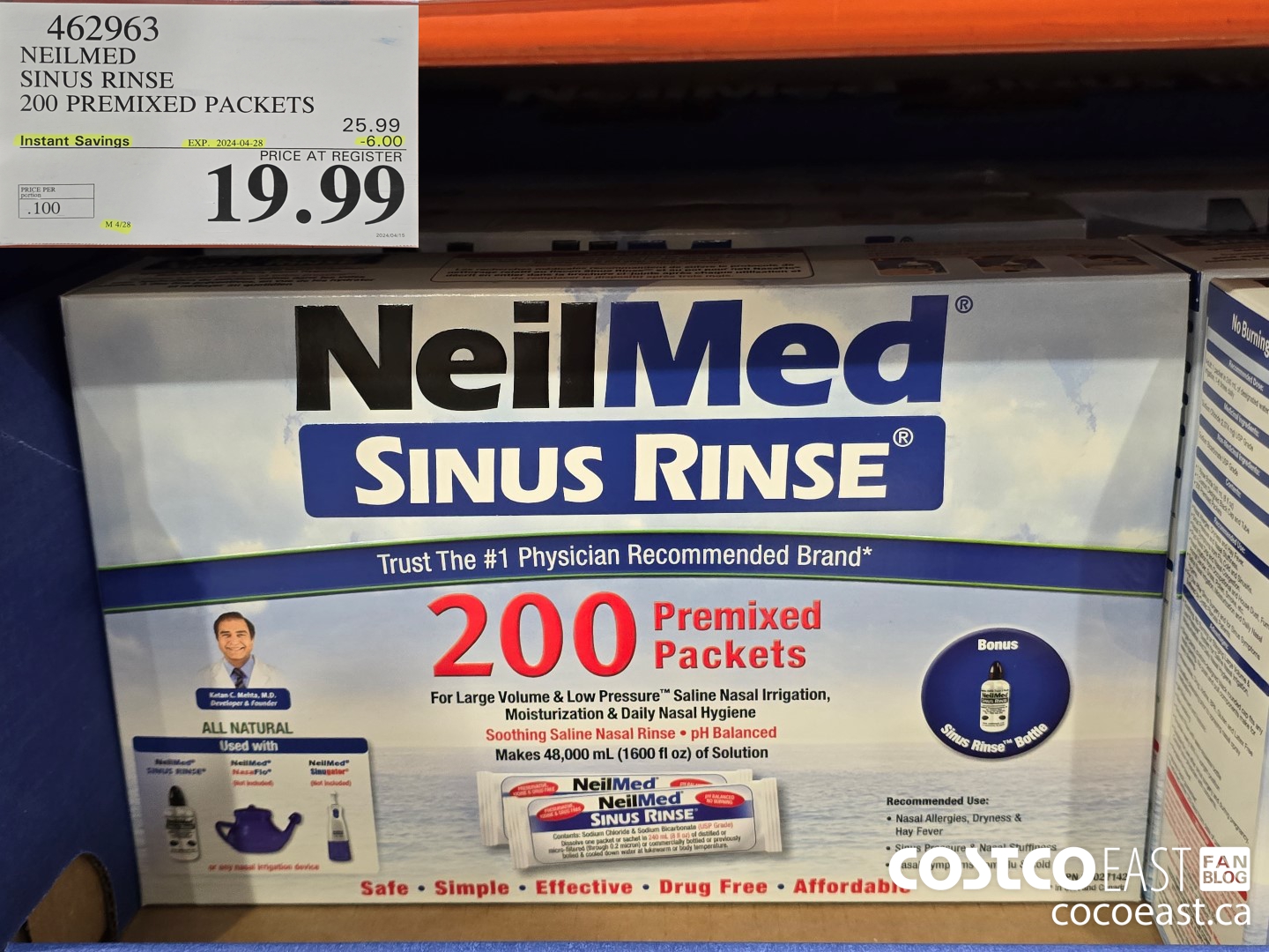 462963 NEILMED SINUS RINSE 200 PREMIXED PACKETS ($6.00 INSTANT SAVINGS EXPIRES ON 2024-04-28) $19.99