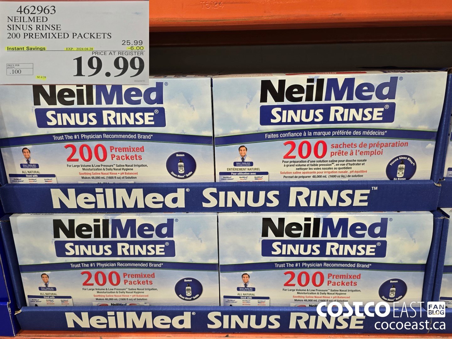 462963 NEILMED SINUS RINSE 200 PREMIXED PACKETS ($6.00 INSTANT SAVINGS EXPIRES ON 2024-04-28) $19.99