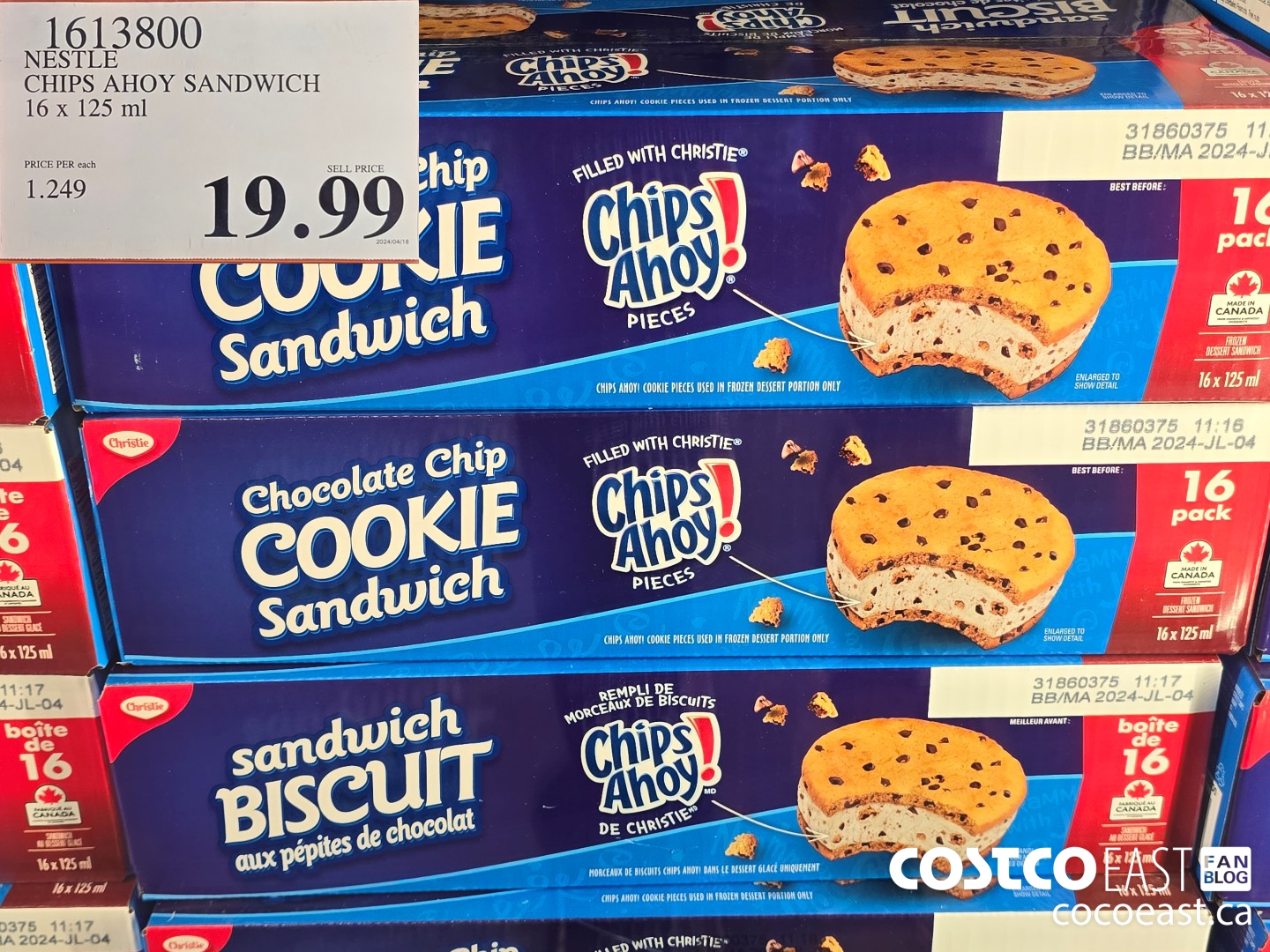 1613800 NESTLE CHIPS AHOY SANDWICH 16 X 125 ML $19.99