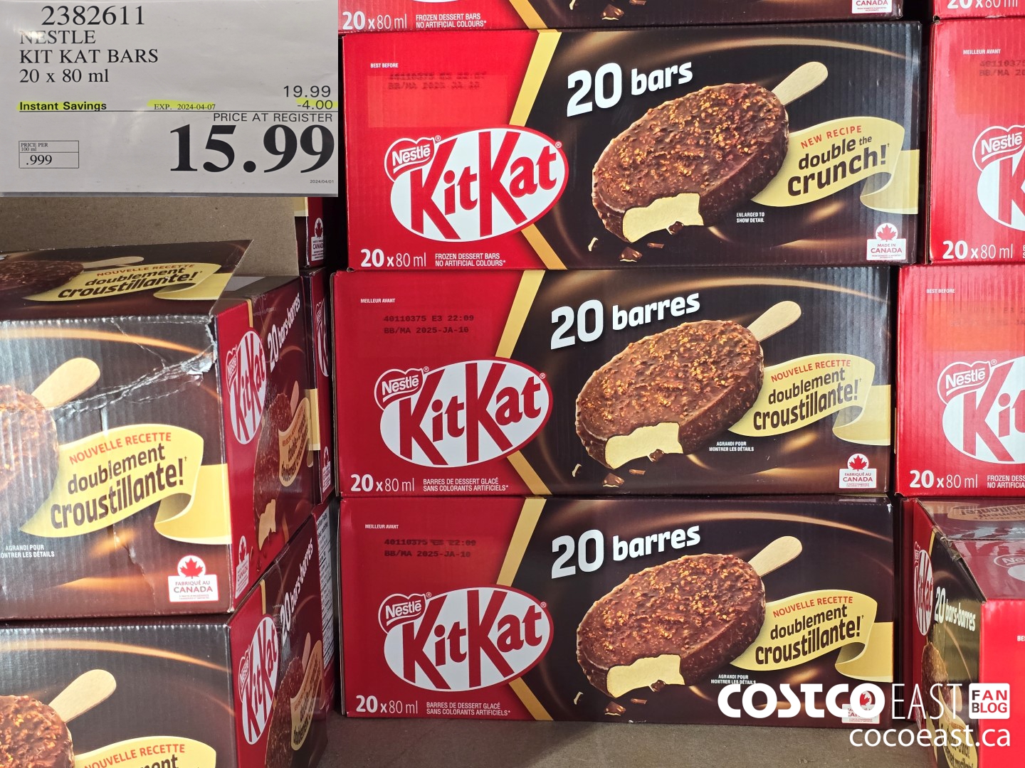 2382611 NESTLE KIT KAT BARS 20 x 80 ml ($4.00 INSTANT SAVINGS EXPIRES ON 2024-04-07) $15.99