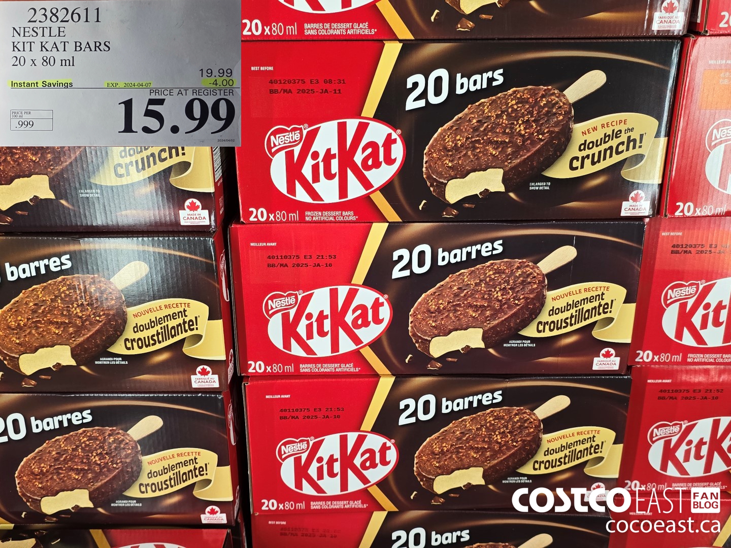 2382611 NESTLE KIT KAT BARS 20 x 80 ml ($4.00 INSTANT SAVINGS EXPIRES ON 2024-04-07) $15.99