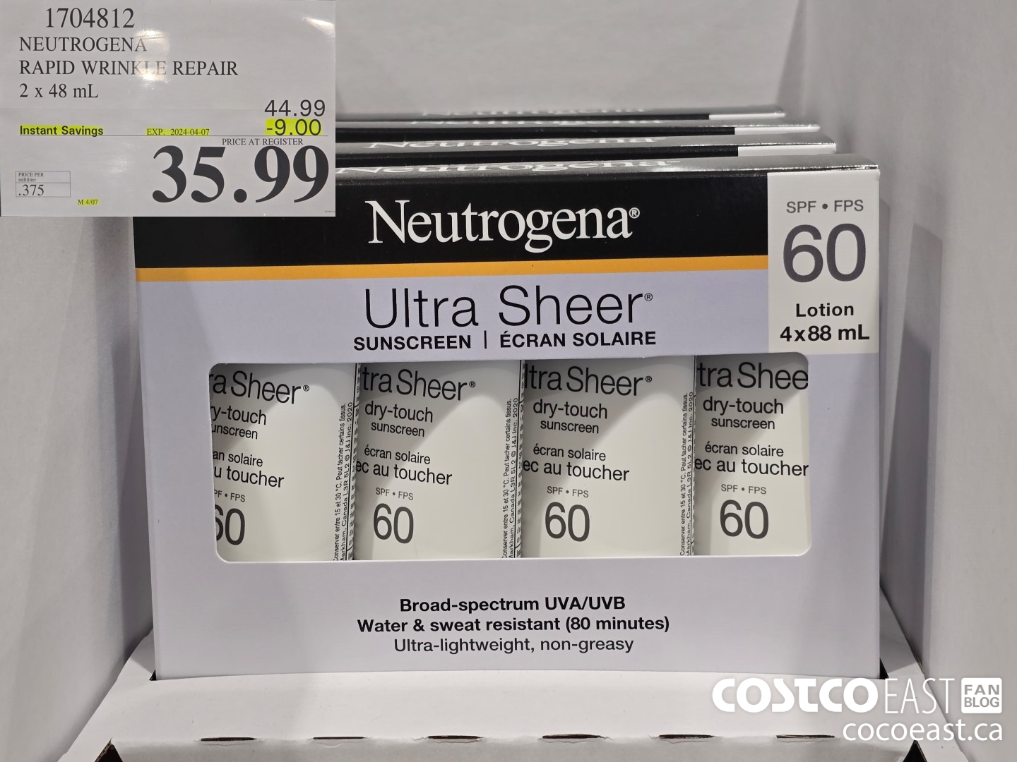 1704812 NEUTROGENA RAPID WRINKLE REPAIR 2 x 48 mL ($9.00 INSTANT SAVINGS EXPIRES ON 2024-04-07) $35.99
