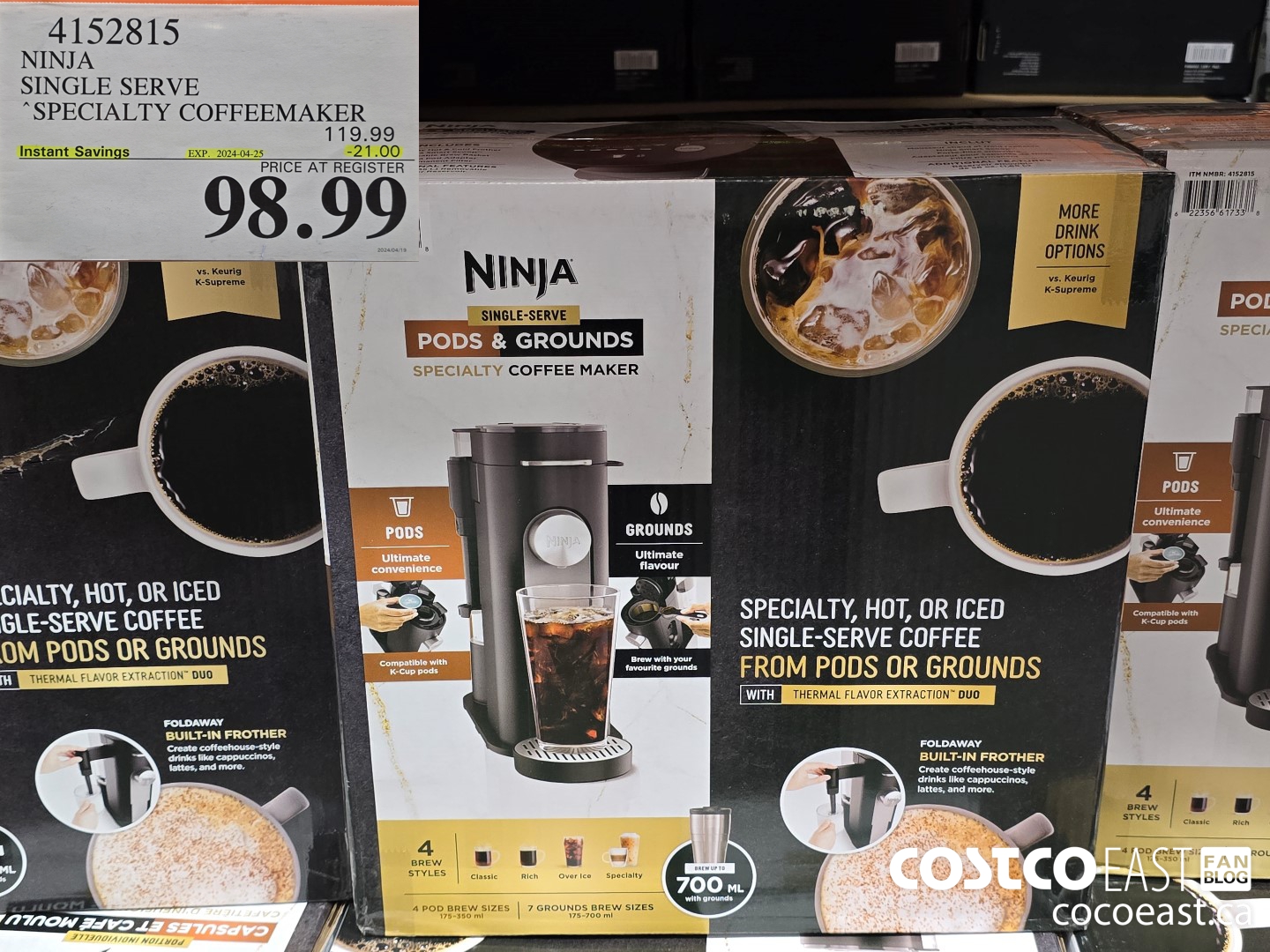 4152815 NINJA SINGLE SERVE SPECIALTY COFFEEMAKER ($21.00 INSTANT SAVINGS EXPIRES ON 2024-04-25) $98.99