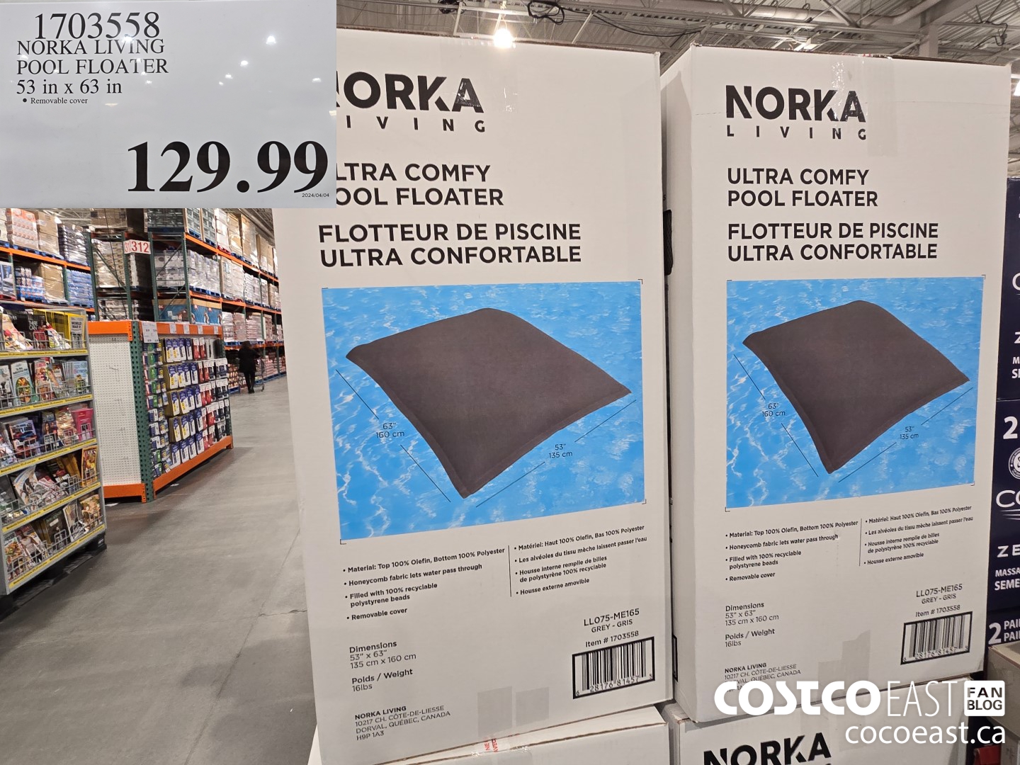 1703558 NORKA LIVING POOL FLOATER 53 IN X 63 IN $129.99