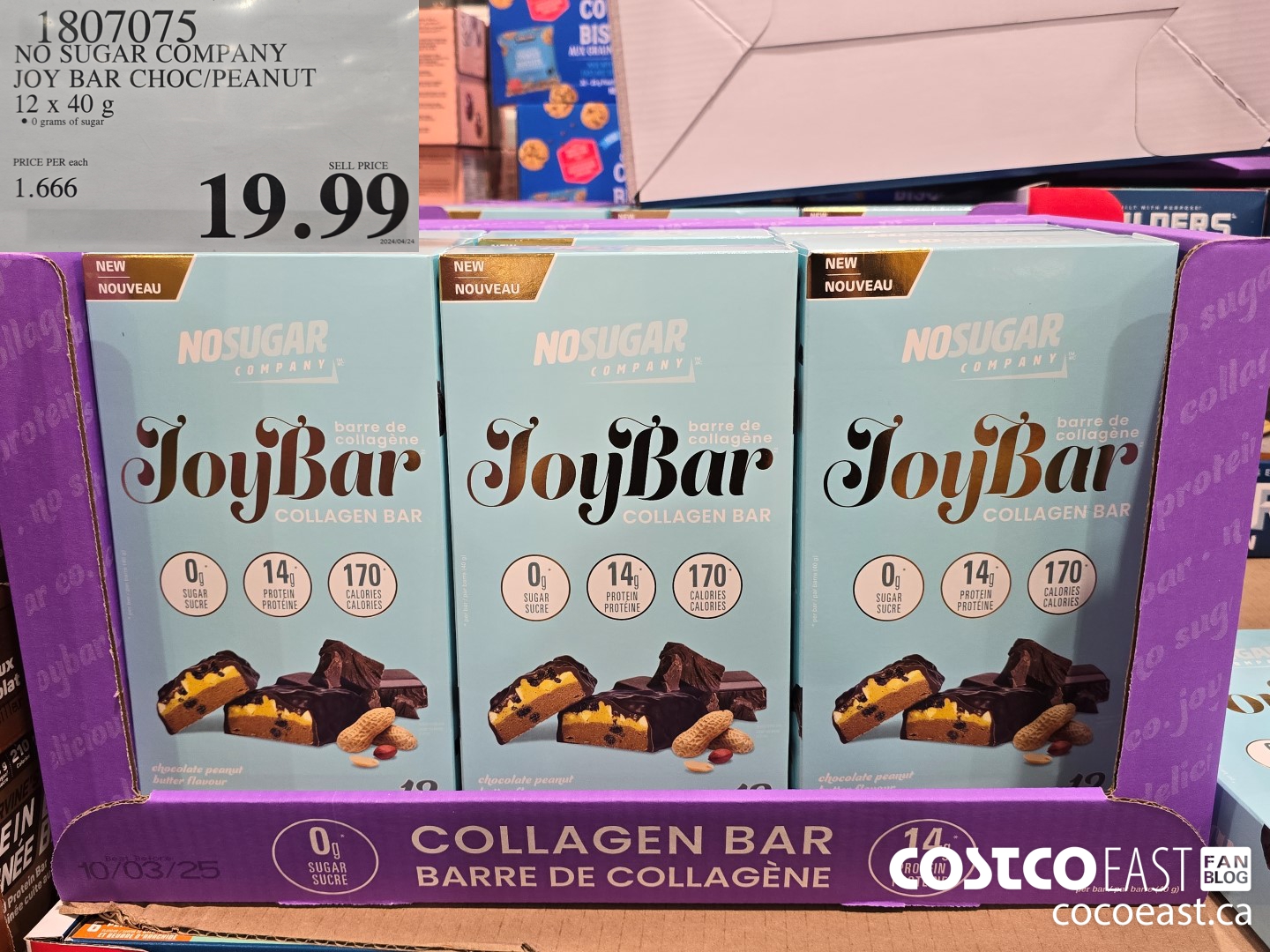 1807075 NO SUGAR COMPANY JOY BAR CHOC/PEANUT 12 x 40 g $19.99