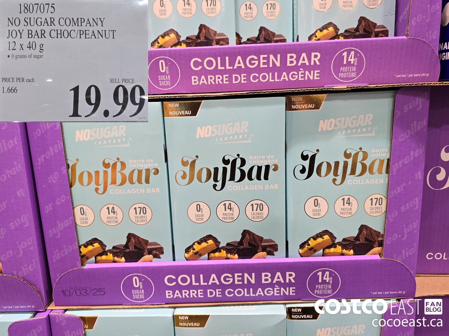 1807075 NO SUGAR COMPANY JOY BAR CHOC/PEANUT 12 x 40 g $19.99