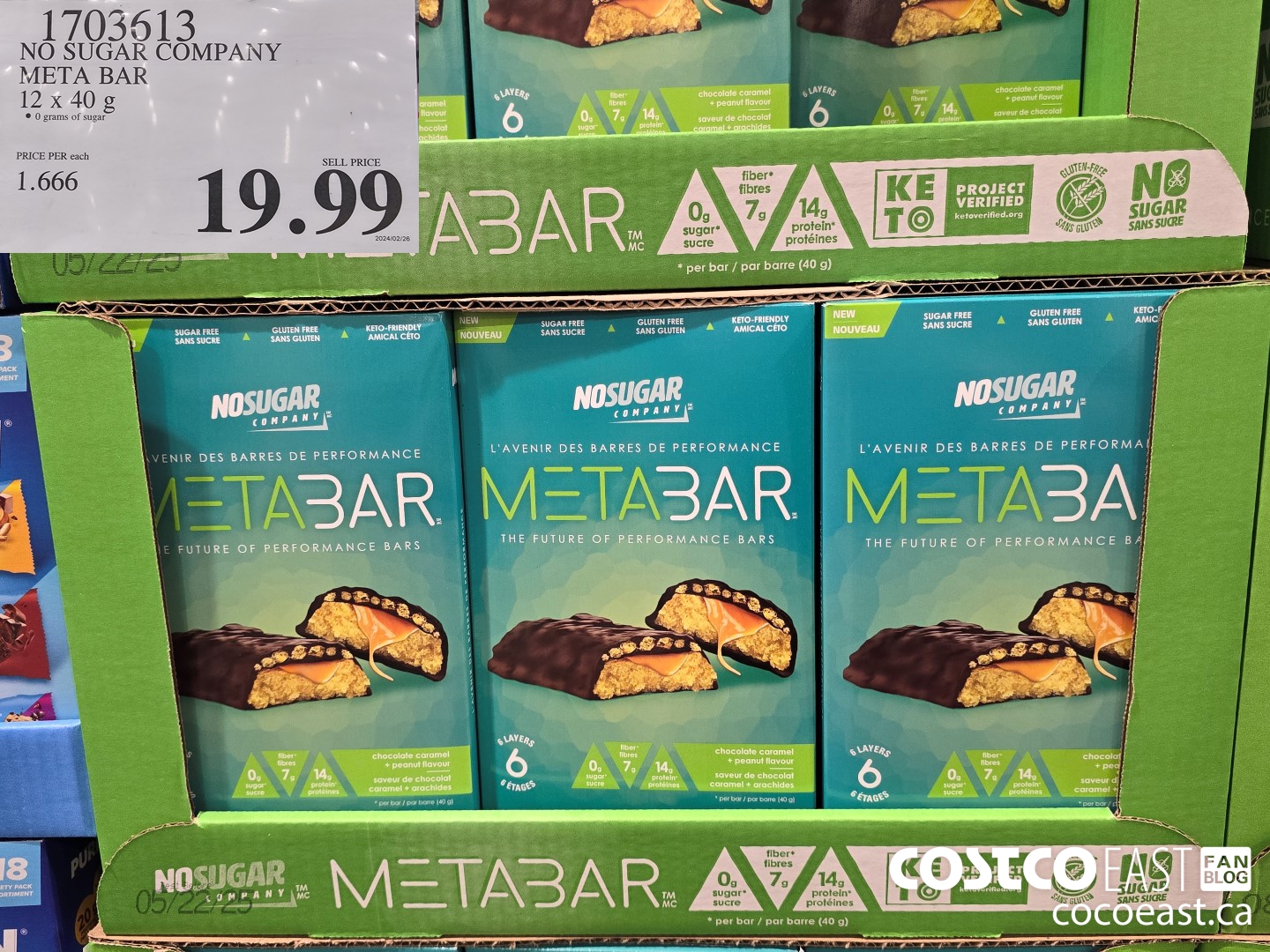 1703613 NO SUGAR COMPANY META BAR 12x 40 g $19.99