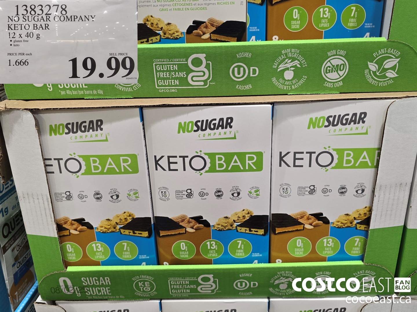 1383278 NO SUGAR COMPANY NO SUGAR KETO BARS 12 x 40g $19.99