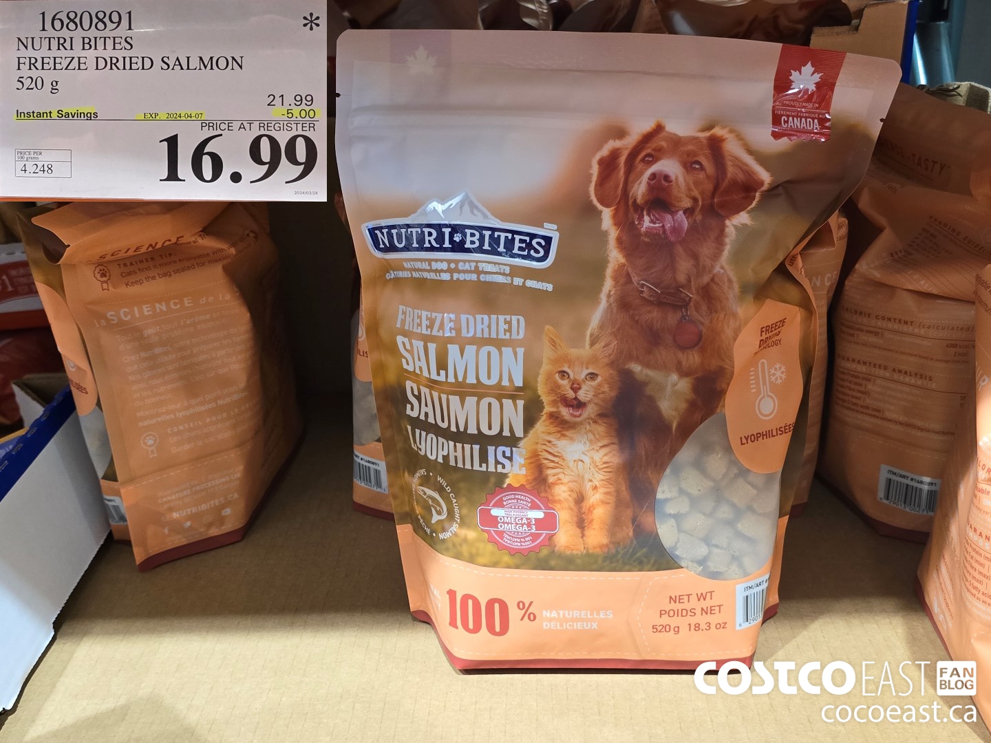 1680891 NUTRI BITES FREEZE DRIED SALMON 520 g ($5.00 INSTANT SAVINGS EXPIRES ON 2024-04-07) $16.99