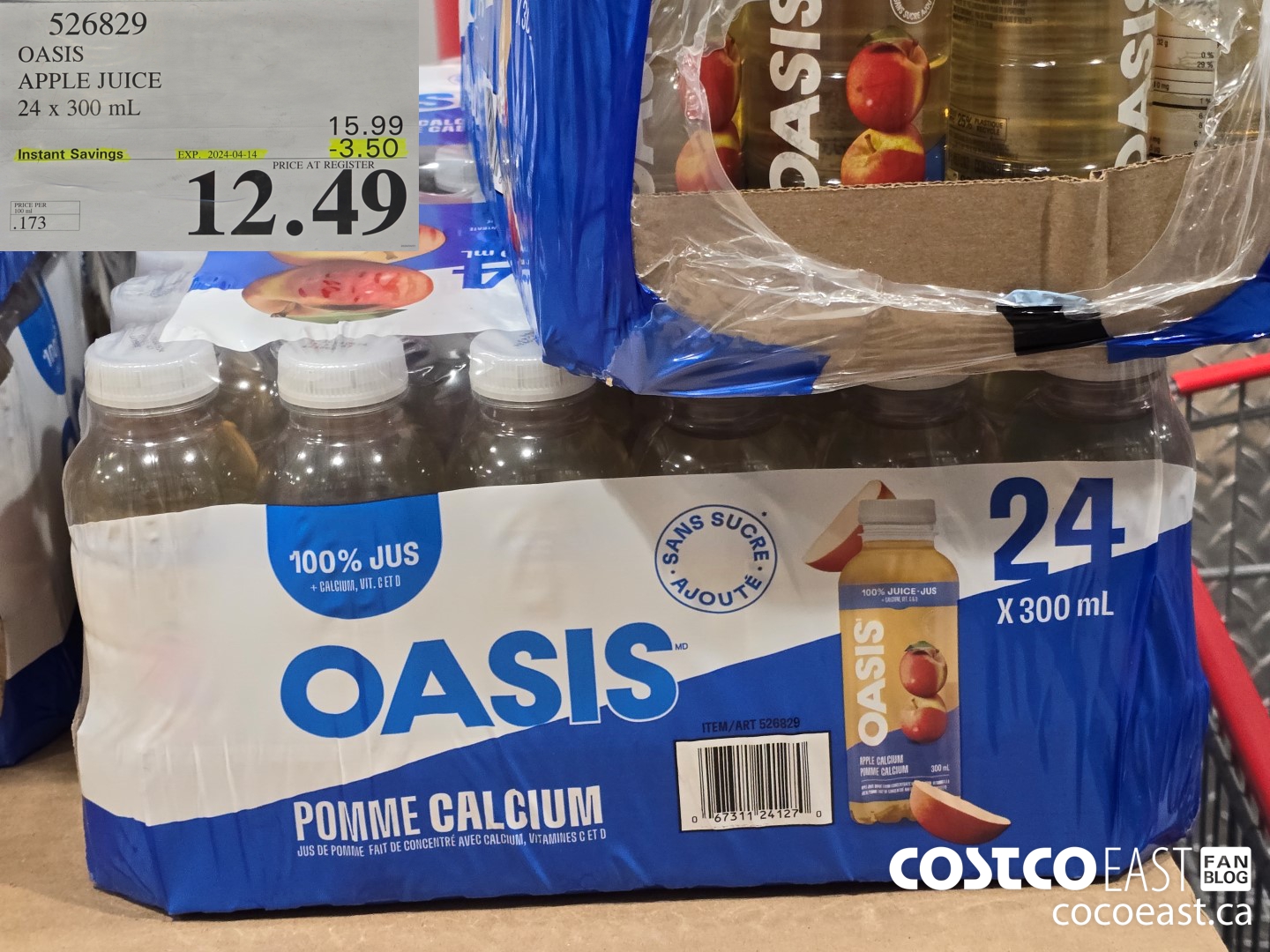 526829 OASIS APPLE JUICE 24 X 300 ML ($3.50 INSTANT SAVINGS EXPIRES ON 2024-04-14) $12.49