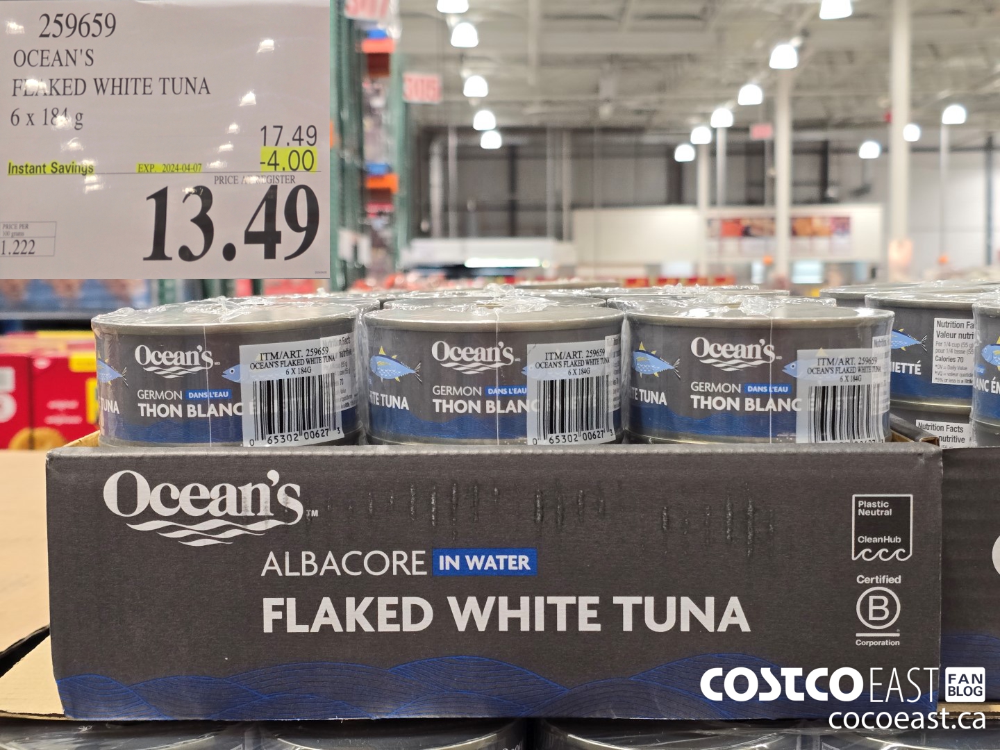 259659 OCEAN'S FLAKED WHITE TUNA 6 x 184 G ($4.00 INSTANT SAVINGS EXPIRES ON 2024-04-07) $13.49