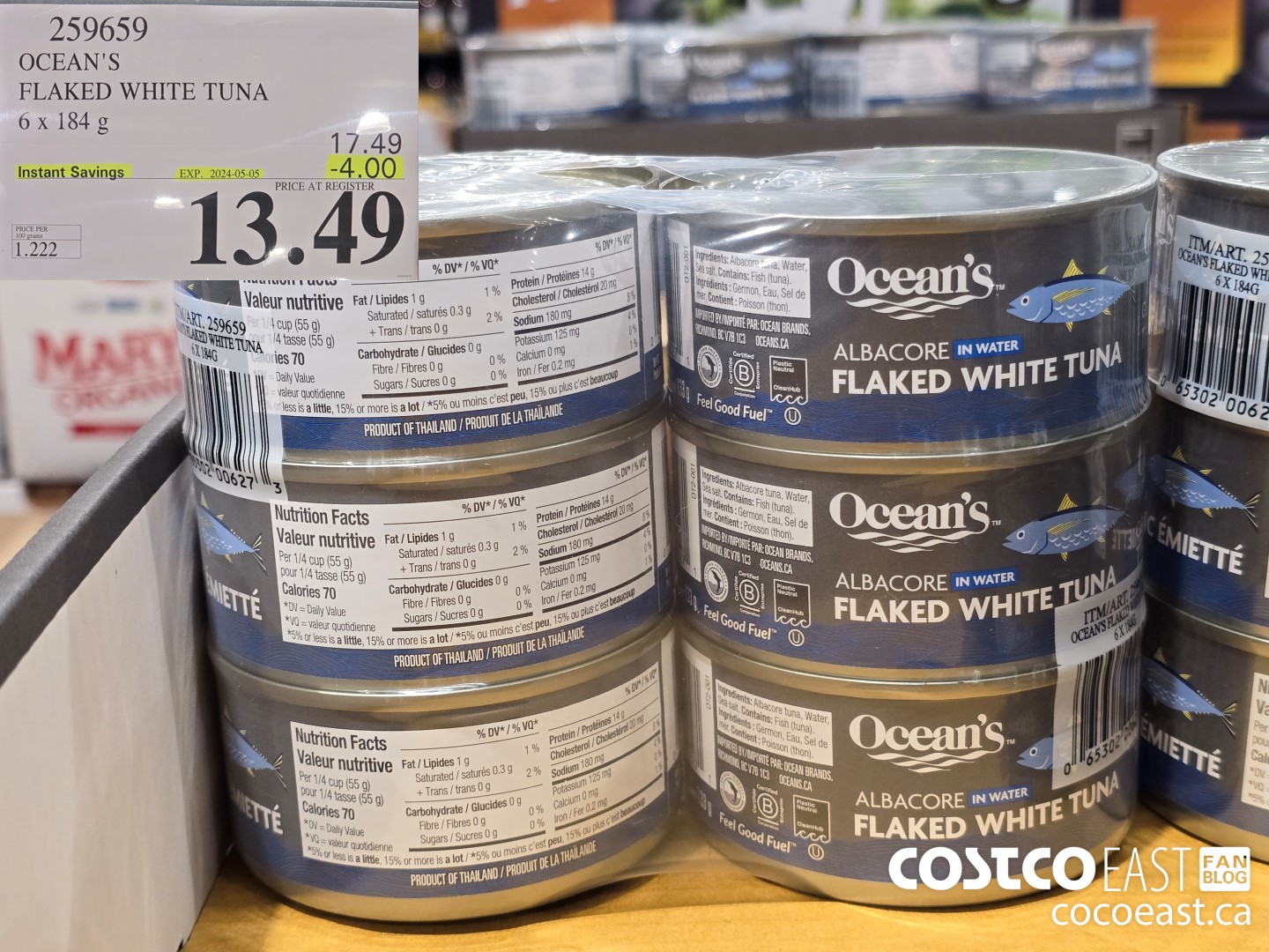 259659 OCEAN'S FLAKED WHITE TUNA 6 x 184 G ($4.00 INSTANT SAVINGS EXPIRES ON 2024-05-05) $13.49