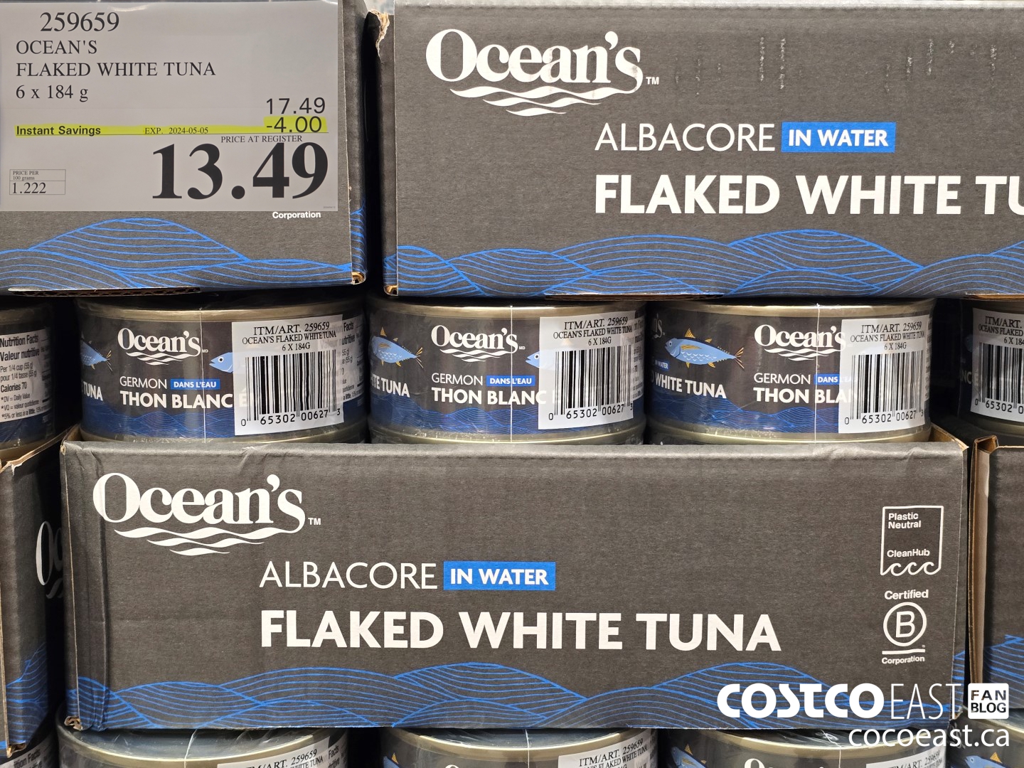259659 OCEAN'S FLAKED WHITE TUNA 6 x 184 G ($4.00 INSTANT SAVINGS EXPIRES ON 2024-05-05) $13.49