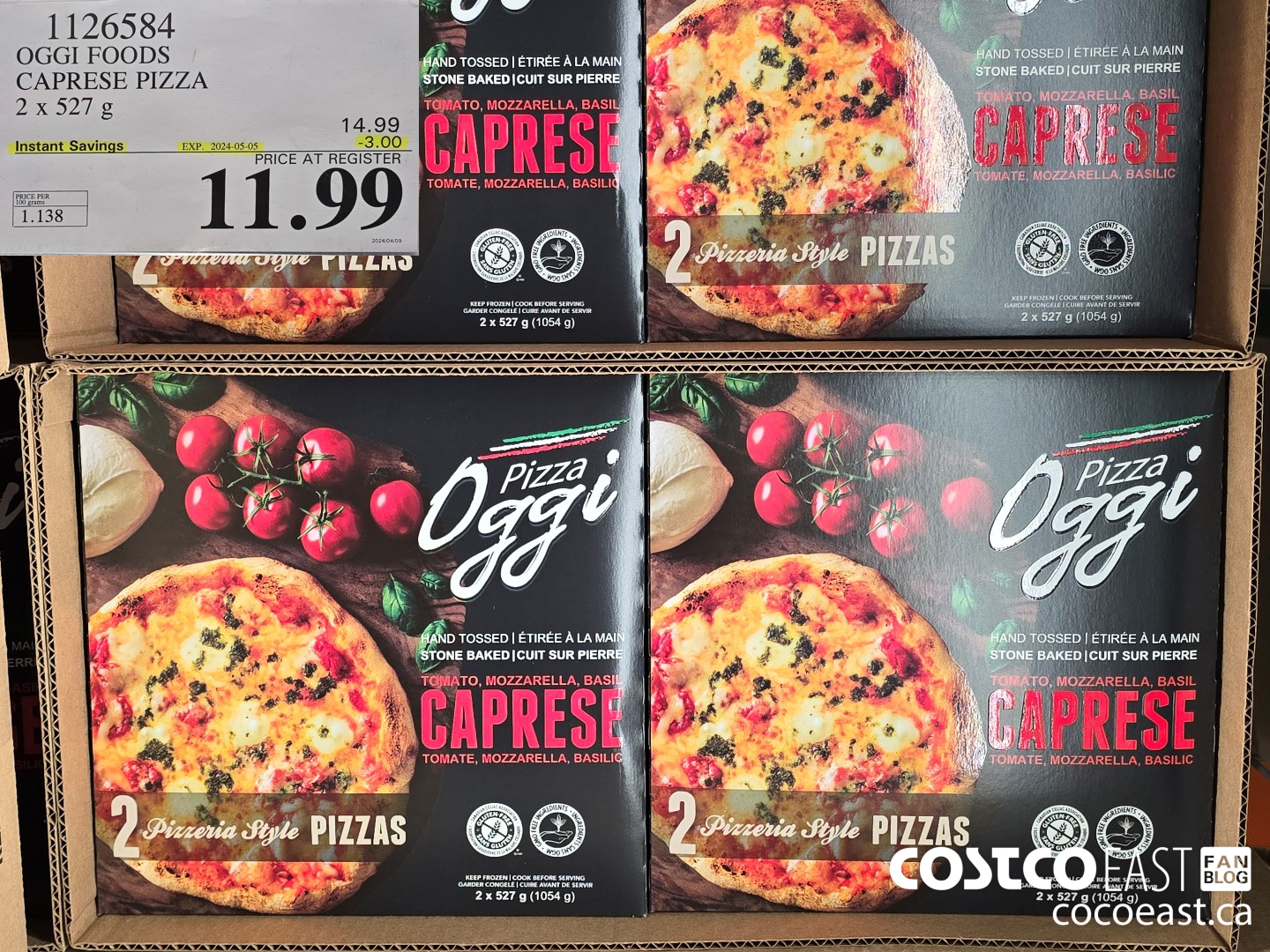 1126584 OGGI FOODS CAPRESE PIZZA 2 X 527 G ($3.00 INSTANT SAVINGS EXPIRES ON 2024-05-05) $11.99