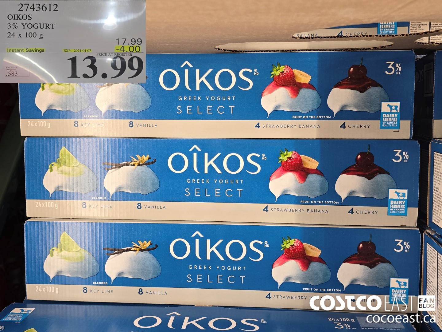 2743612 OIKOS 3% YOGURT 24 x 100g ($4.00 INSTANT SAVINGS EXPIRES ON 2024-04-07) $13.99