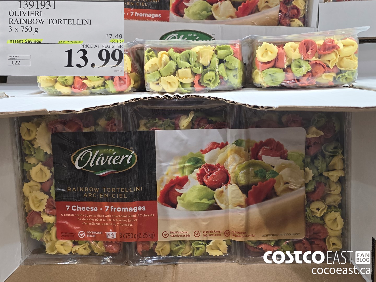 1391931 OLIVIERI RAINBOW TORTELLINI 3 x 750 g ($3.50 INSTANT SAVINGS EXPIRES ON 2024-04-07) $13.99