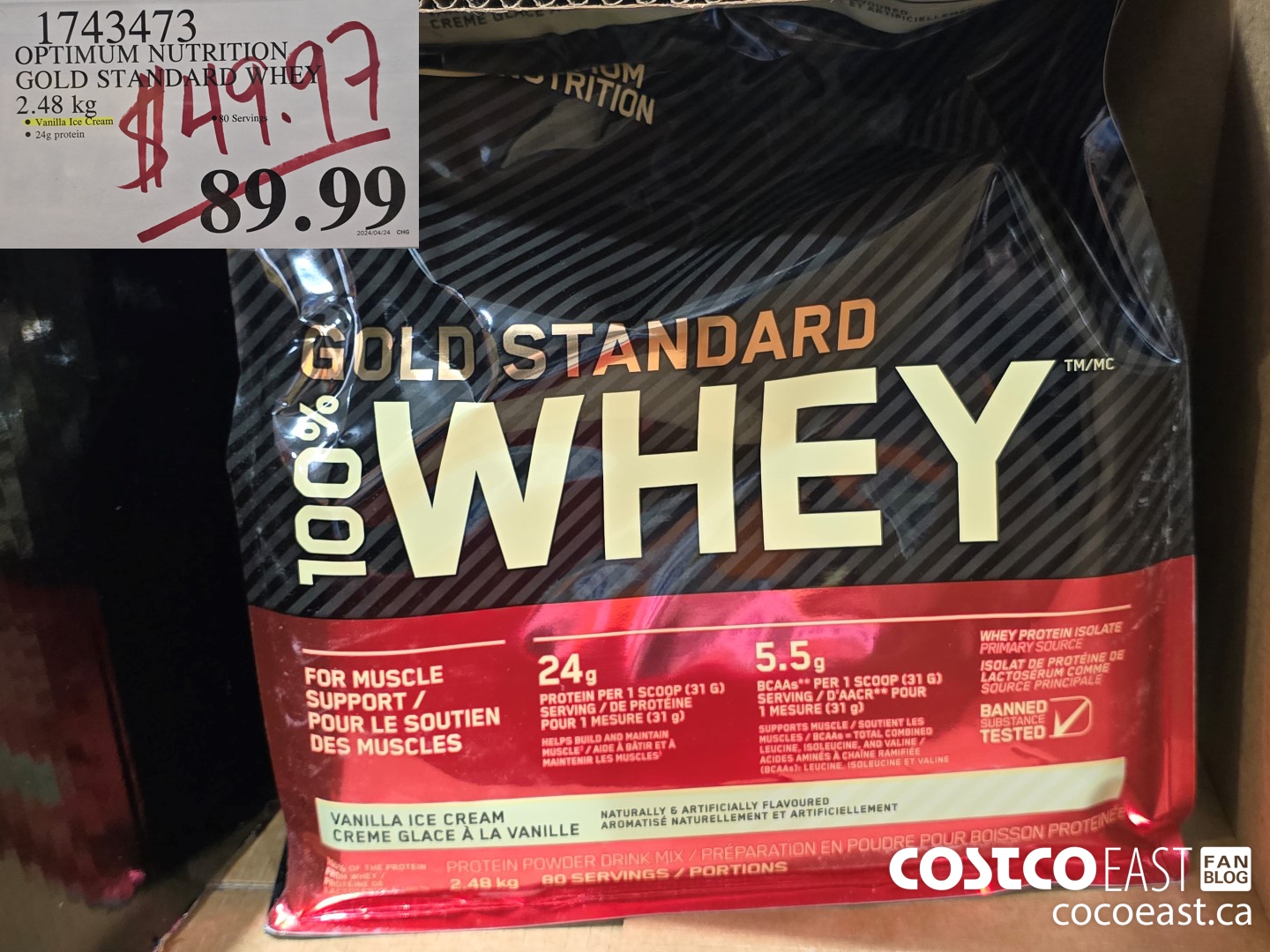 1743473 OPTIMUM NUTRITION GOLD STANDARD WHEY 2.56 KG $49.97