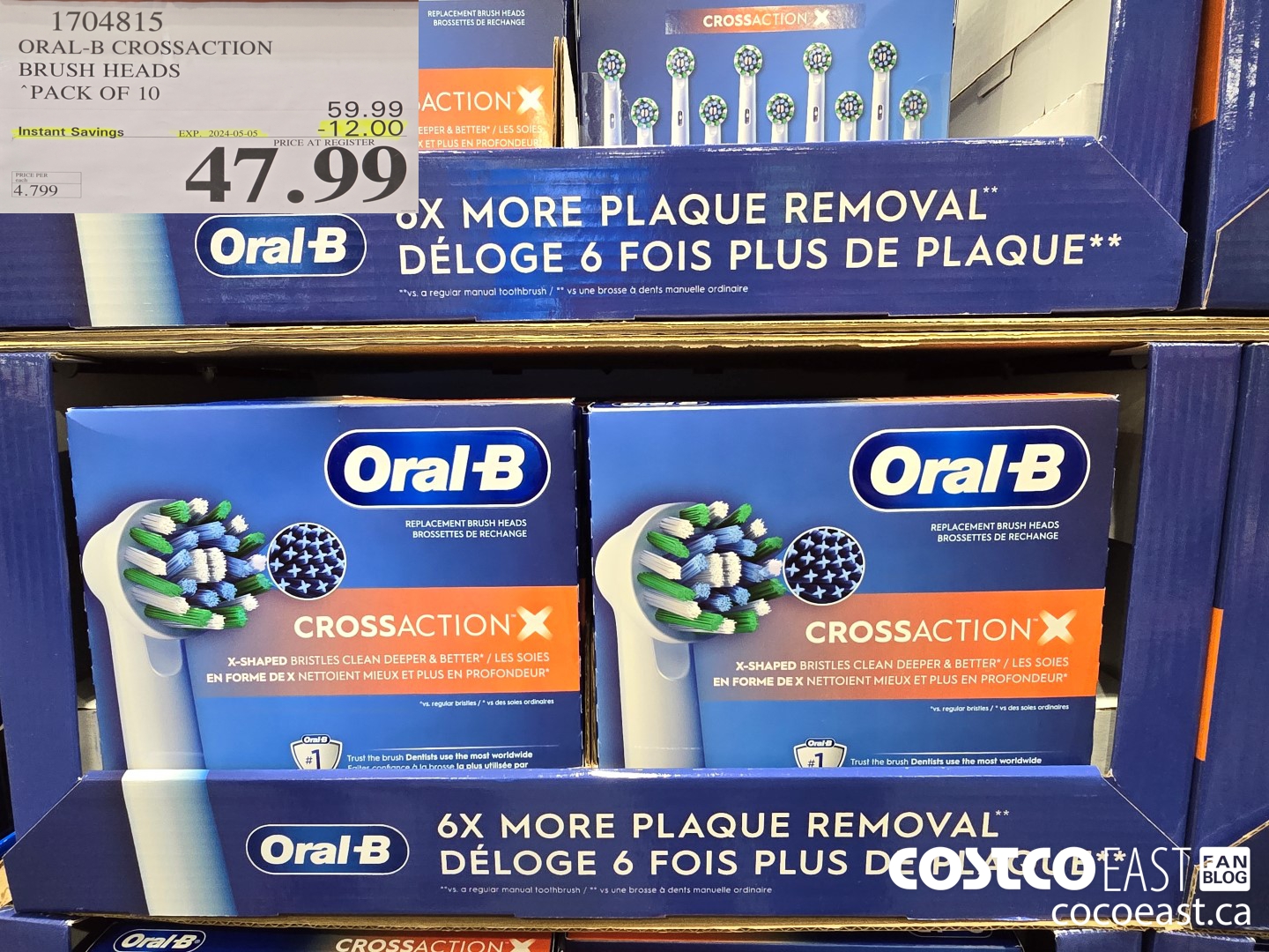 1704815 ORAL-B CROSSACTION BRUSH HEADS PACK OF 10 ($12.00 INSTANT SAVINGS EXPIRES ON 2024-05-05) $47.99