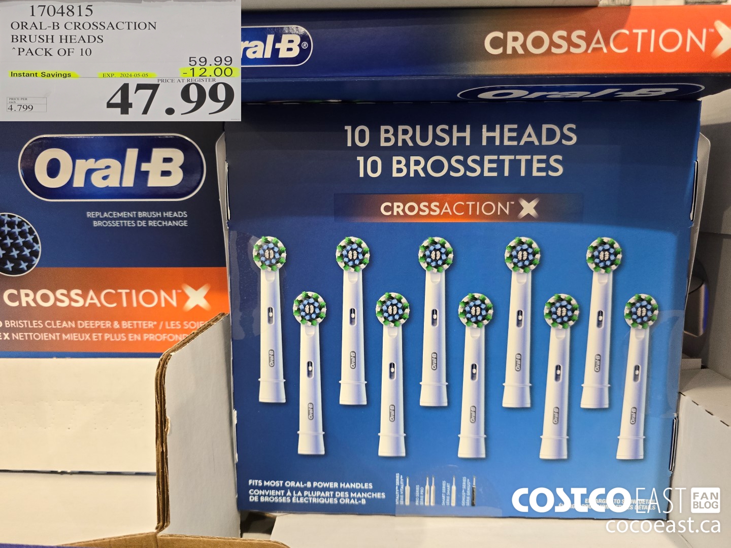 1704815 ORAL-B CROSSACTION BRUSH HEADS PACK OF 10 ($12.00 INSTANT SAVINGS EXPIRES ON 2024-05-05) $47.99