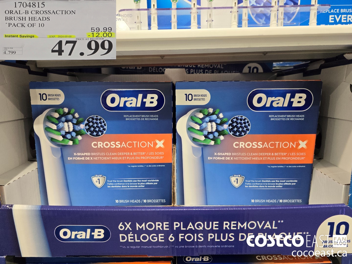 1704815 ORAL-B CROSSACTION BRUSH HEADS PACK OF 10 ($12.00 INSTANT SAVINGS EXPIRES ON 2024-05-05) $47.99