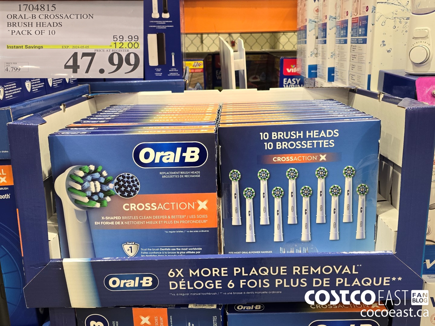 1704815 ORAL-B CROSSACTION BRUSH HEADS PACK OF 10 ($12.00 INSTANT SAVINGS EXPIRES ON 2024-05-05) $47.99