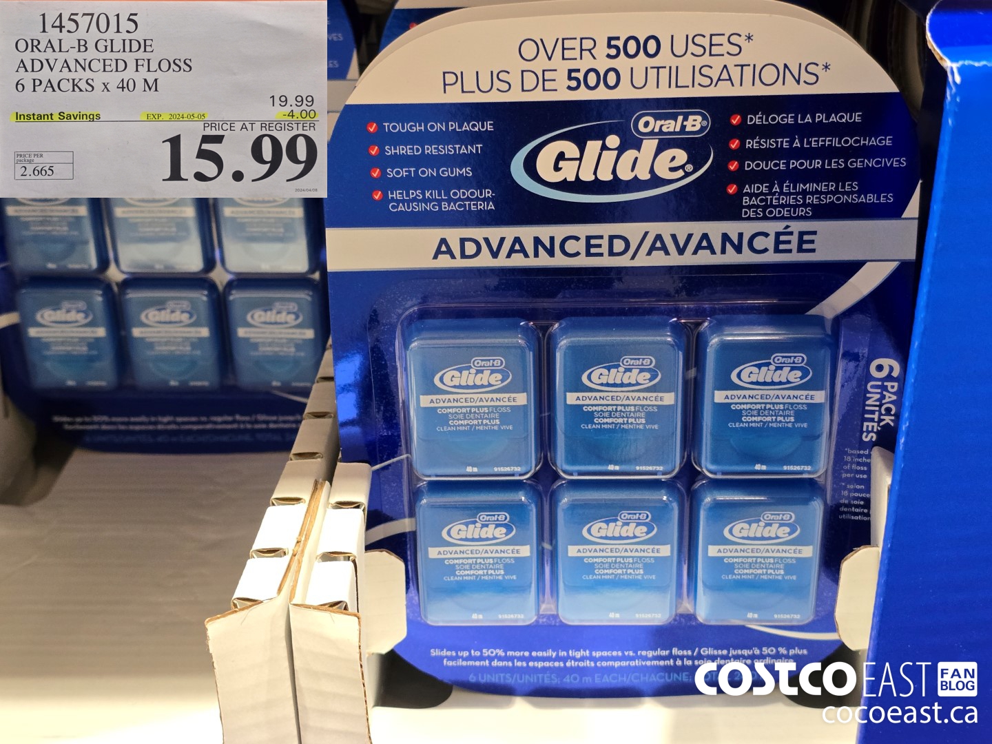 1457015 ORAL-B GLIDE ADVANCED FLOSS 6 PACKS X 40 M ($4.00 INSTANT SAVINGS EXPIRES ON 2024-05-05) $15.99
