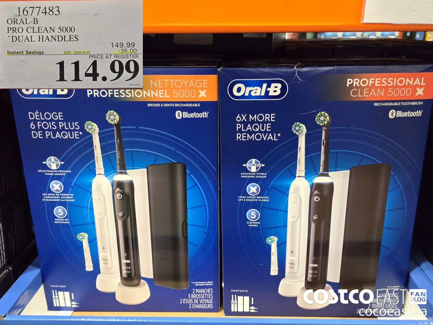 1677483 ORAL-B PRO CLEAN 5000 DUAL HANDLES ($35.00 INSTANT SAVINGS EXPIRES ON 2024-05-05) $114.99