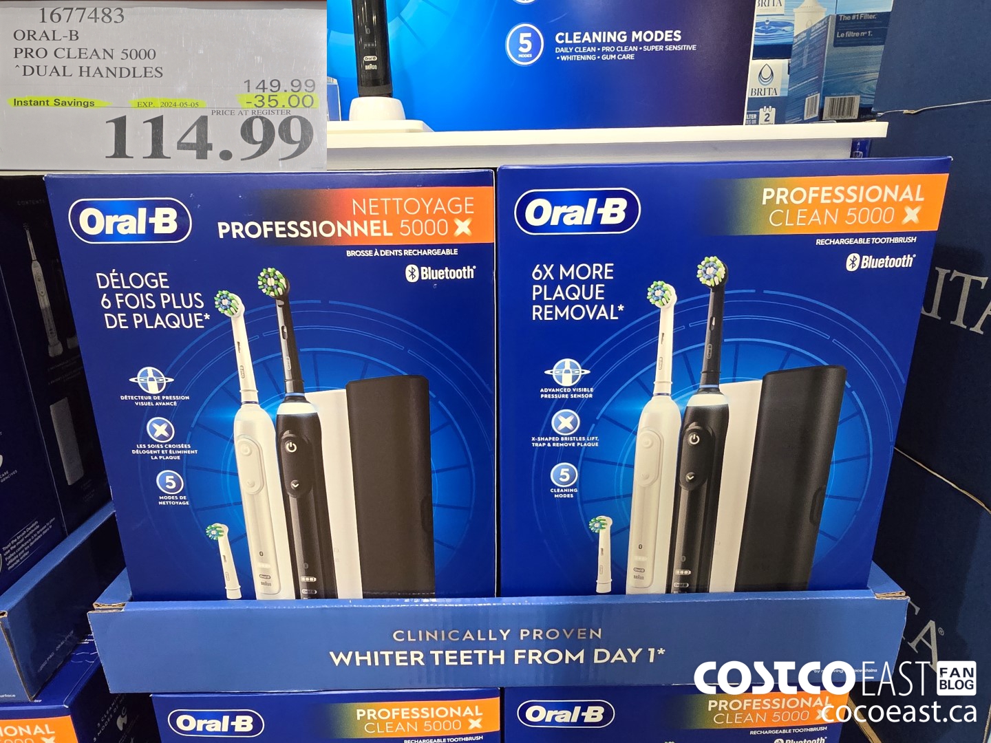 1677483 ORAL-B PRO CLEAN 5000 DUAL HANDLES ($35.00 INSTANT SAVINGS EXPIRES ON 2024-05-05) $114.99