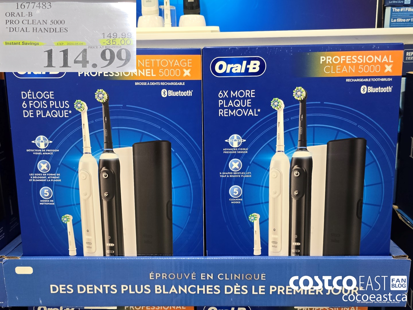 1677483 ORAL-B PRO CLEAN 5000 DUAL HANDLES ($35.00 INSTANT SAVINGS EXPIRES ON 2024-05-05) $114.99