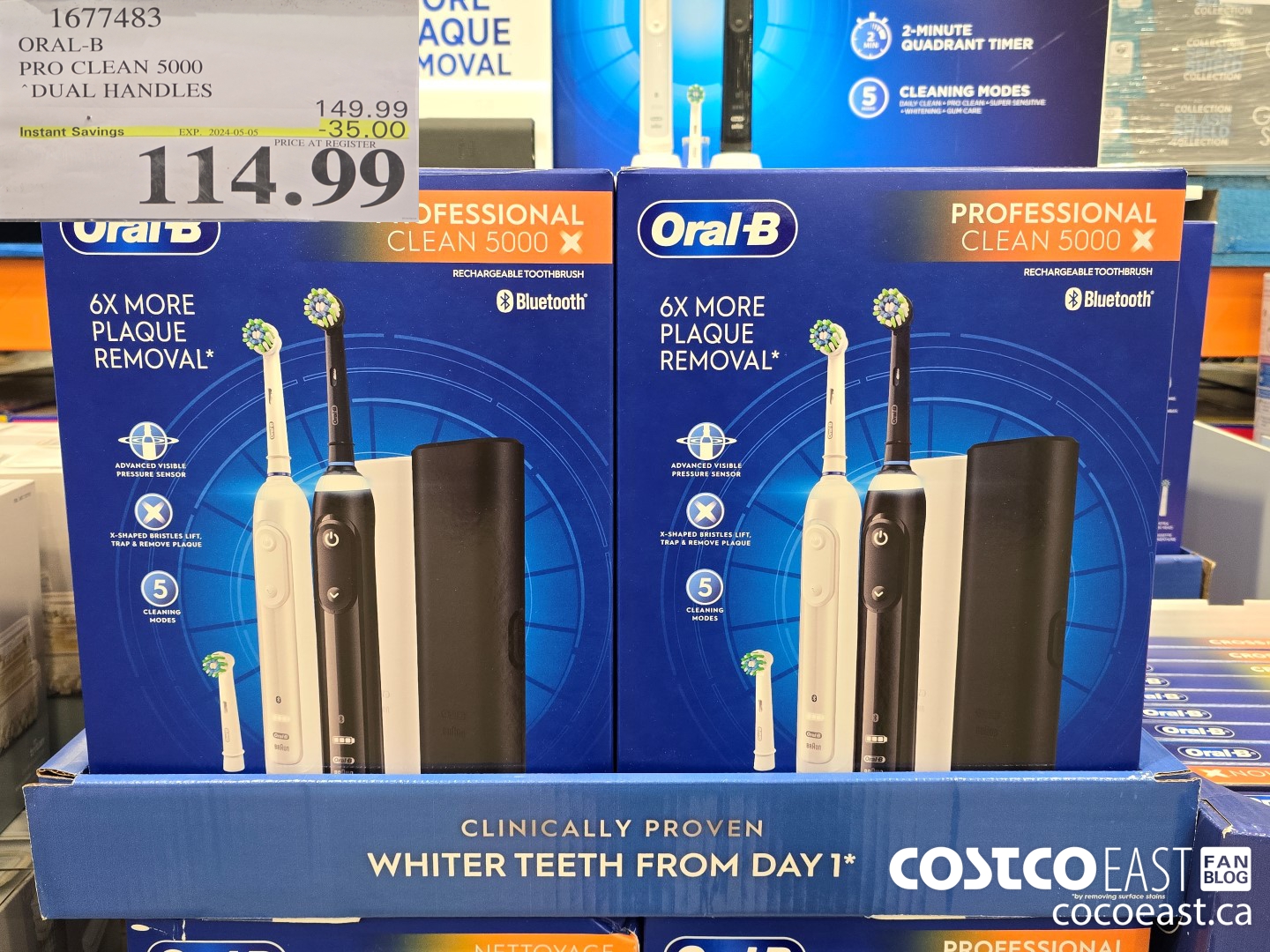 1677483 ORAL-B PRO CLEAN 5000 DUAL HANDLES ($35.00 INSTANT SAVINGS EXPIRES ON 2024-05-05) $114.99