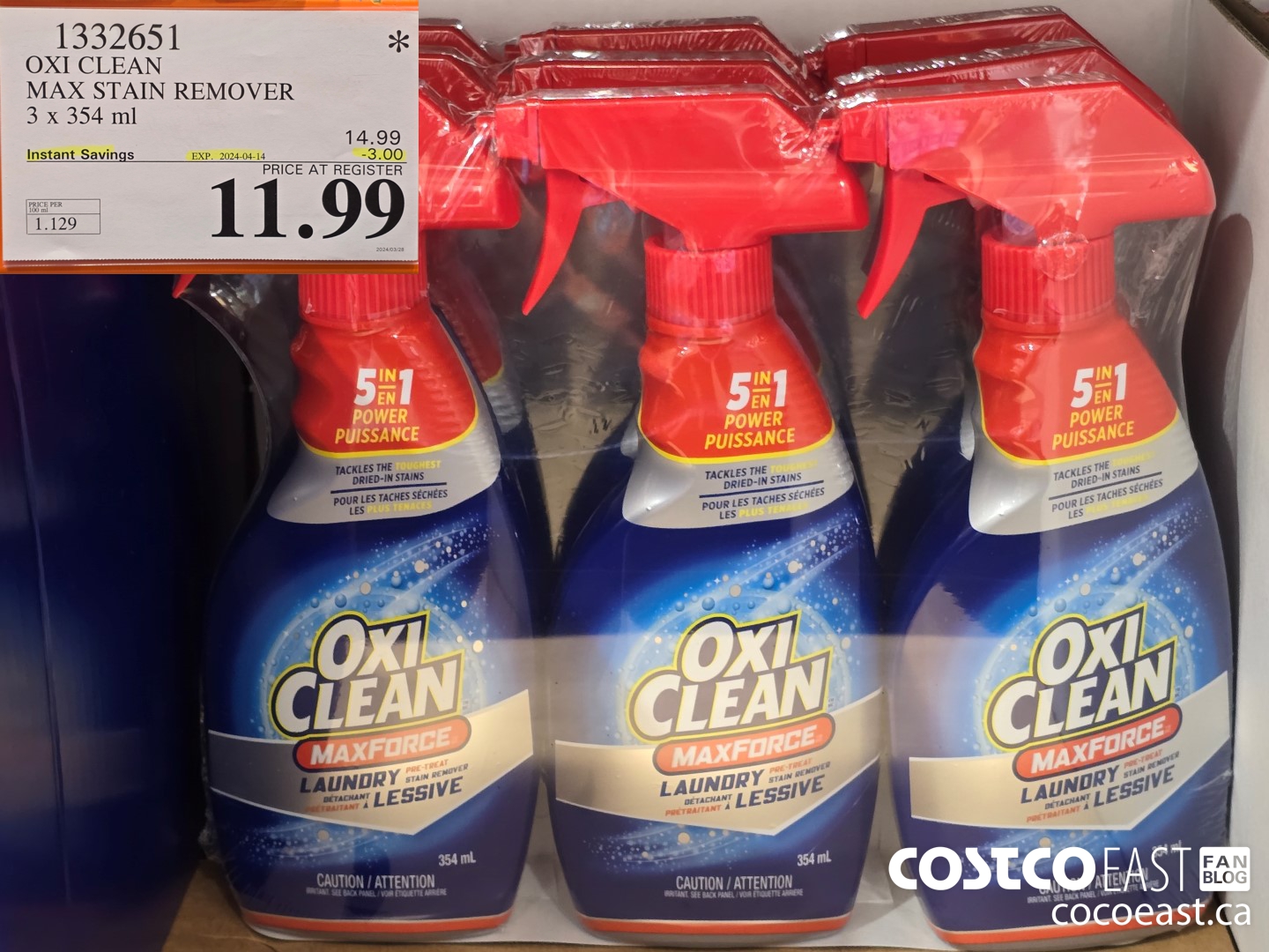 1332651 OXI CLEAN MAX STAIN REMOVER 3 x 354 mL ($3.00 INSTANT SAVINGS EXPIRES ON 2024-04-14) $11.99