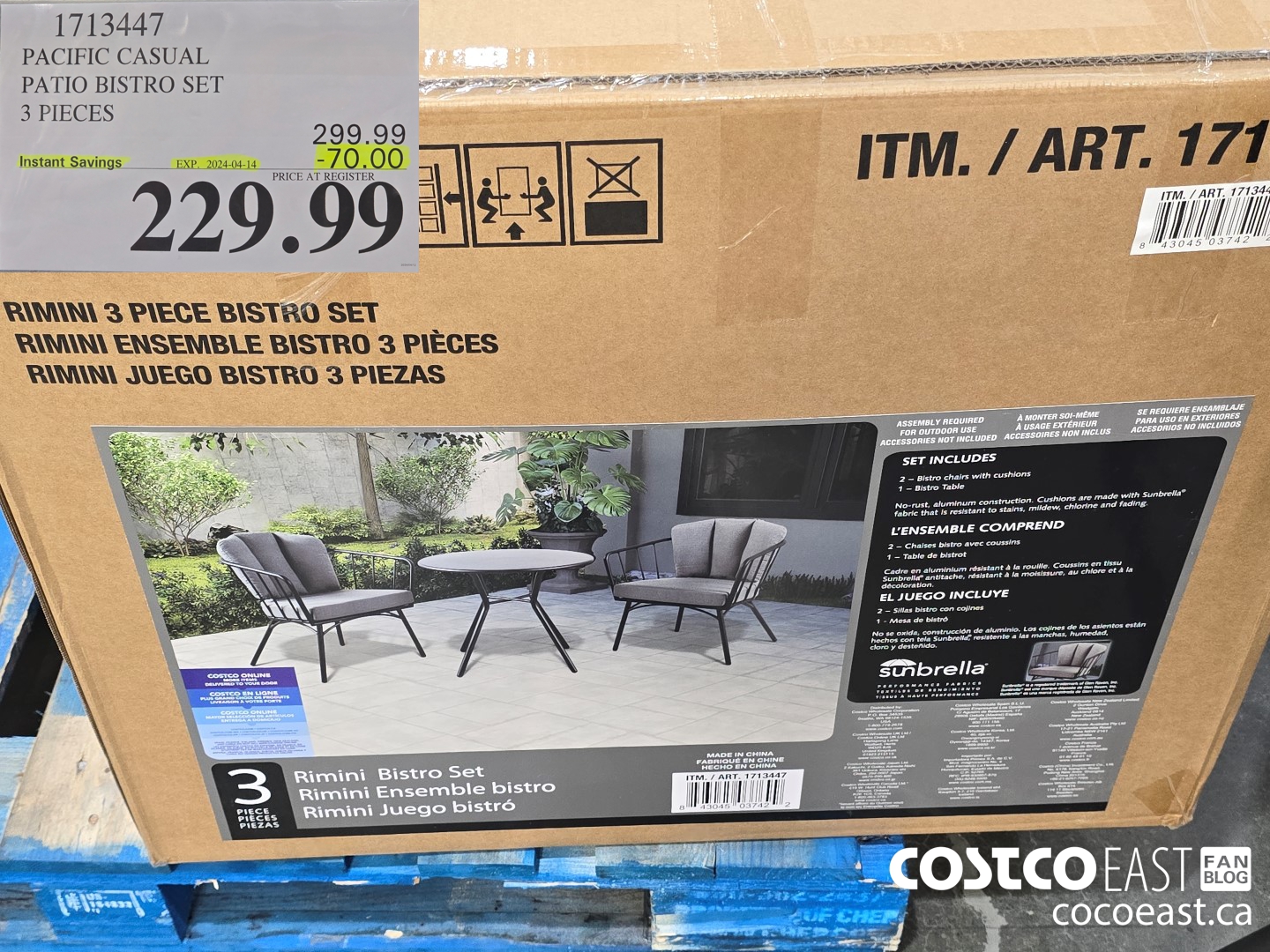 1713447 PACIFIC CASUAL PATIO BISTRO SET 3 PIECES ($70.00 INSTANT SAVINGS EXPIRES ON 2024-04-14) $229.99