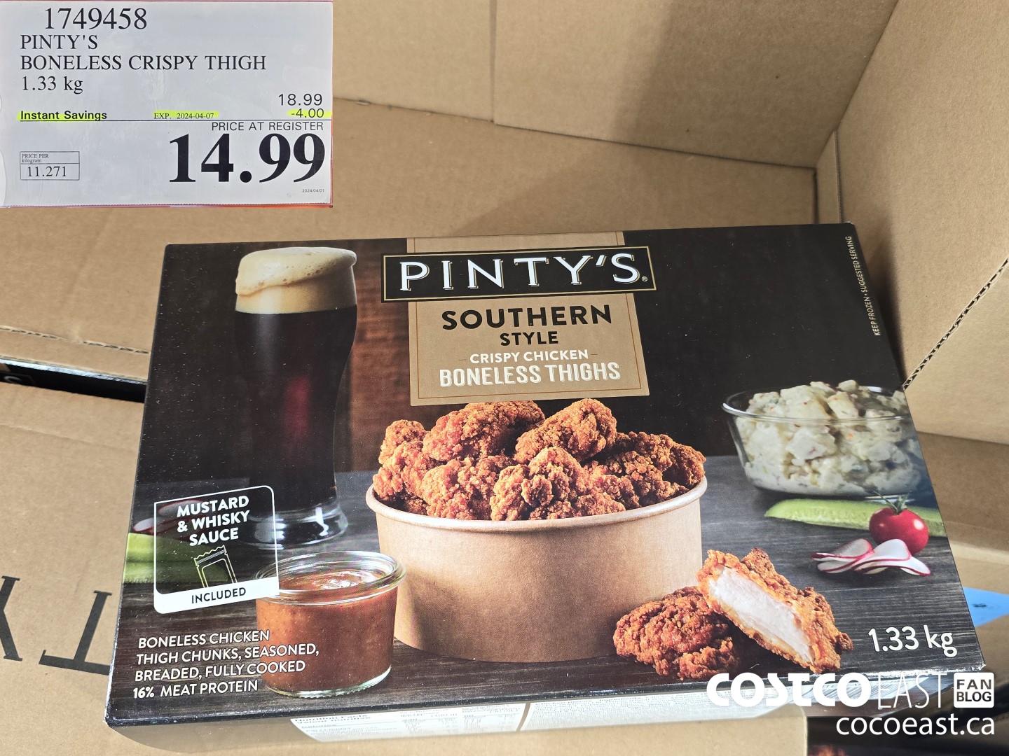 1749458 PINTY'S BONELESS CRISPY THIGH 1.33 KG ($4.00 INSTANT SAVINGS EXPIRES ON 2024-04-07) $14.99