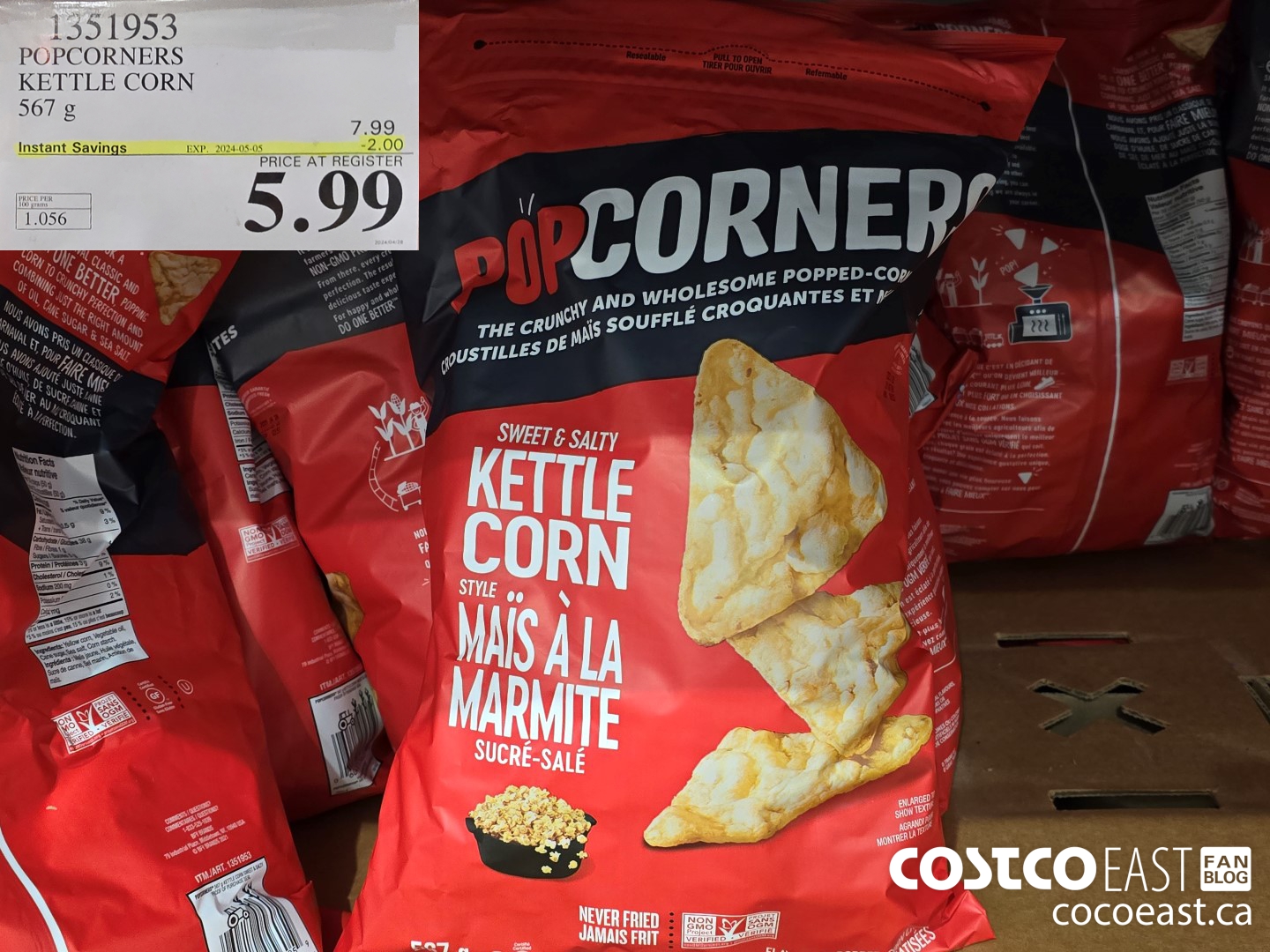 1551953 POPCORNERS KETTLE CORN 567 G ($2.00 INSTANT SAVINGS EXPIRES ON 2024-05-05) $5.99