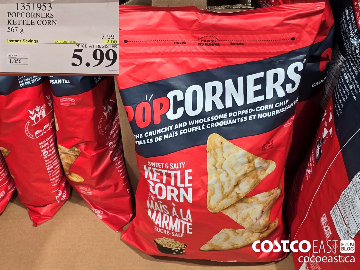 1351953 POPCORNERS KETTLE POPPED CHIPS 567 G ($2.00 INSTANT SAVINGS EXPIRES ON 2024-04-07) $5.99