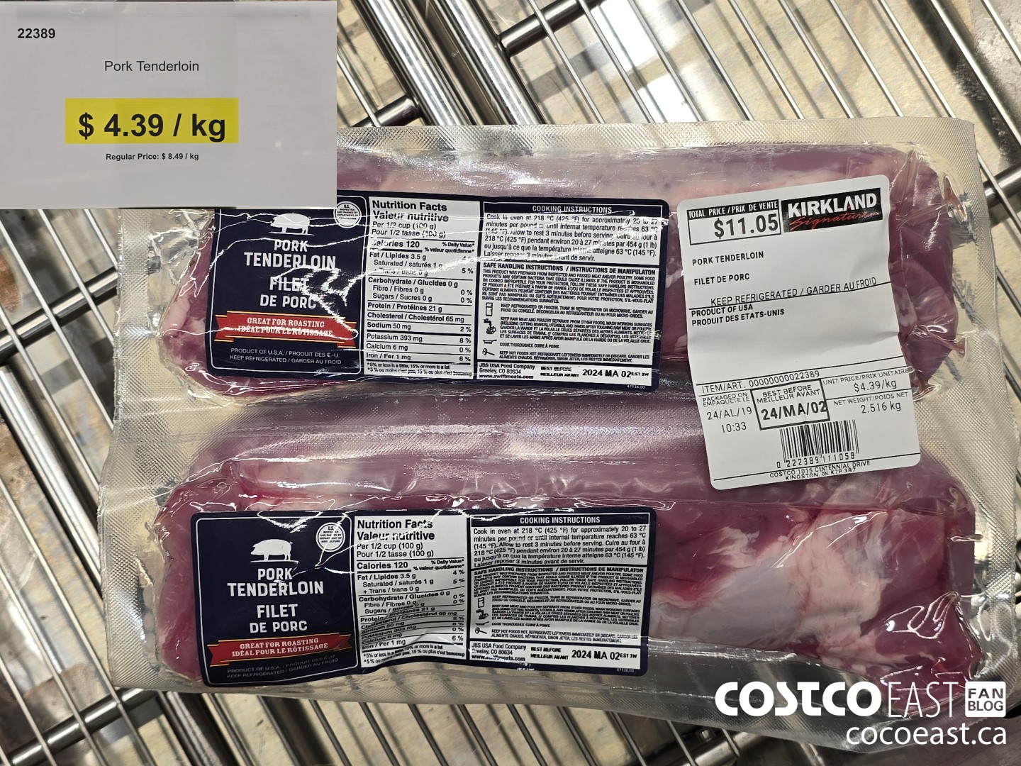 22389 PORK TENDERLOIN (DISCOUNT PER KG) ($4.10 INSTANT SAVINGS)