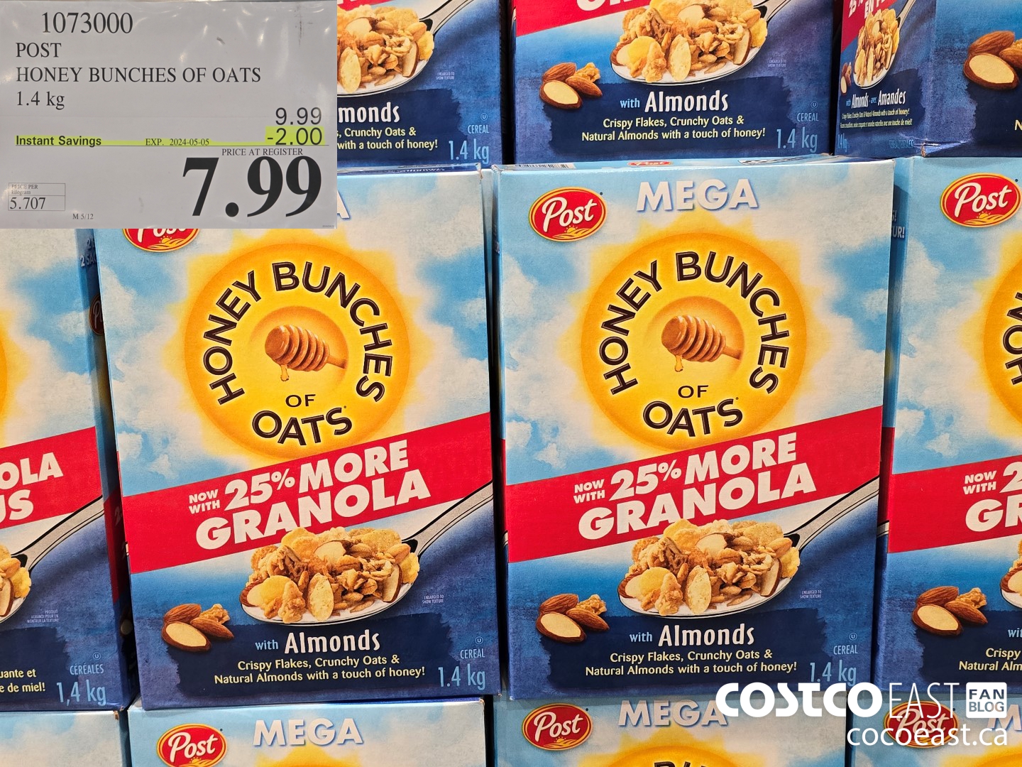 1073000 POST HONEY BUNCHES OF OATS 1.4 KG ($2.00 INSTANT SAVINGS EXPIRES ON 2024-05-05) $7.99