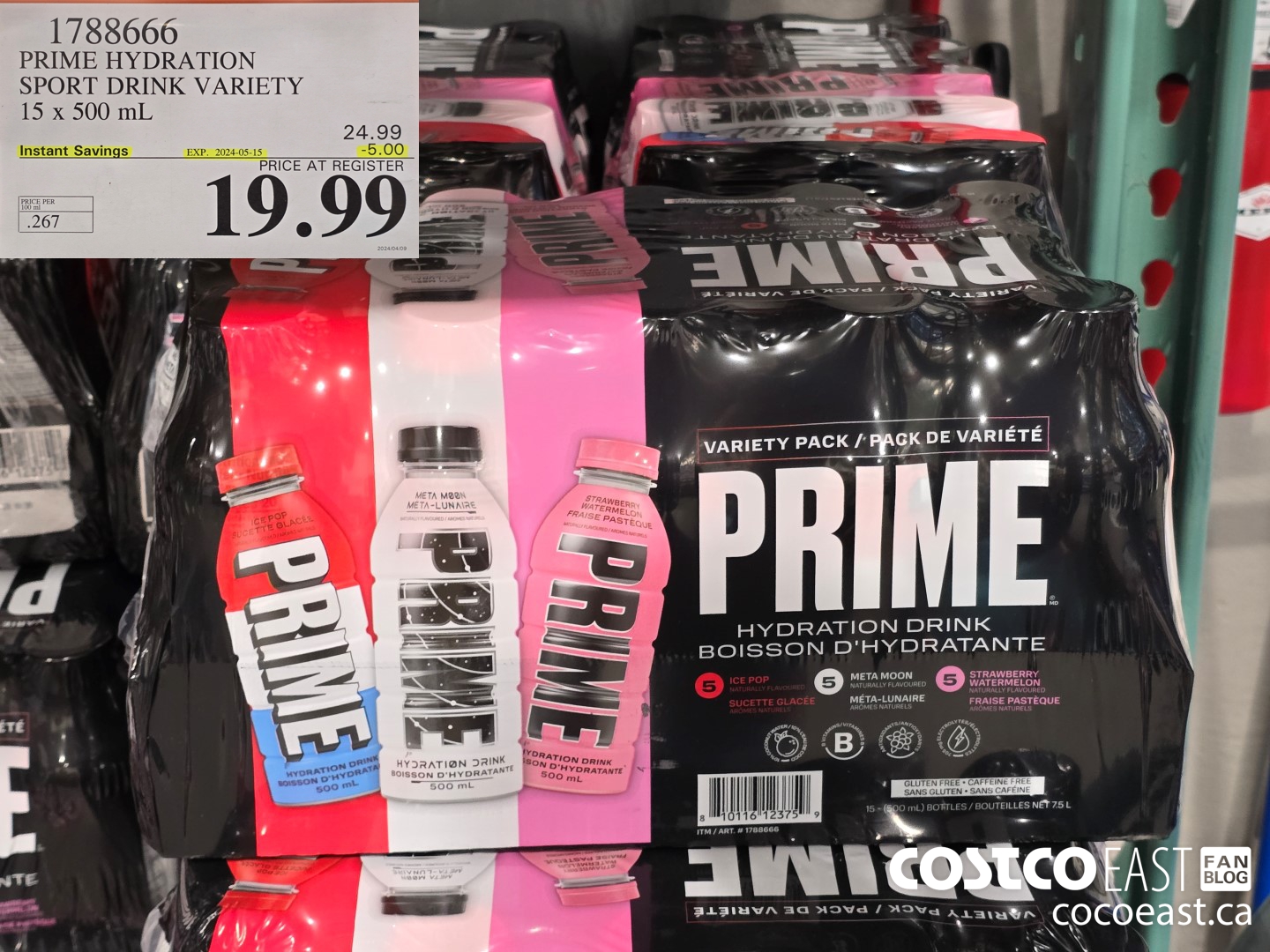 1788666 PRIME HYDRATION SPORT DRINK VARIETY 15 x 500 mL ($5.00 INSTANT SAVINGS EXPIRES ON 2024-05-15) $19.99