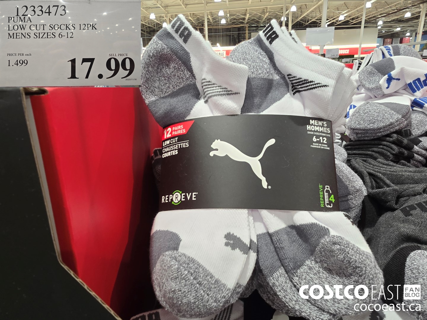 1233473 PUMA LOW CUT SOCK 12PK MENS SIZES 6-12 $17.99