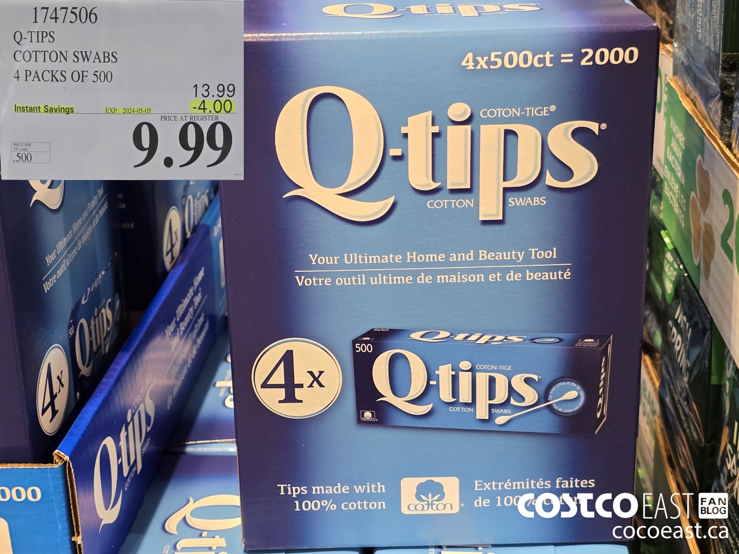 1747506 Q-TIPS COTTON SWABS 4 PACKS OF 500 ($4.00 INSTANT SAVINGS EXPIRES ON 2024-05-05) $9.99