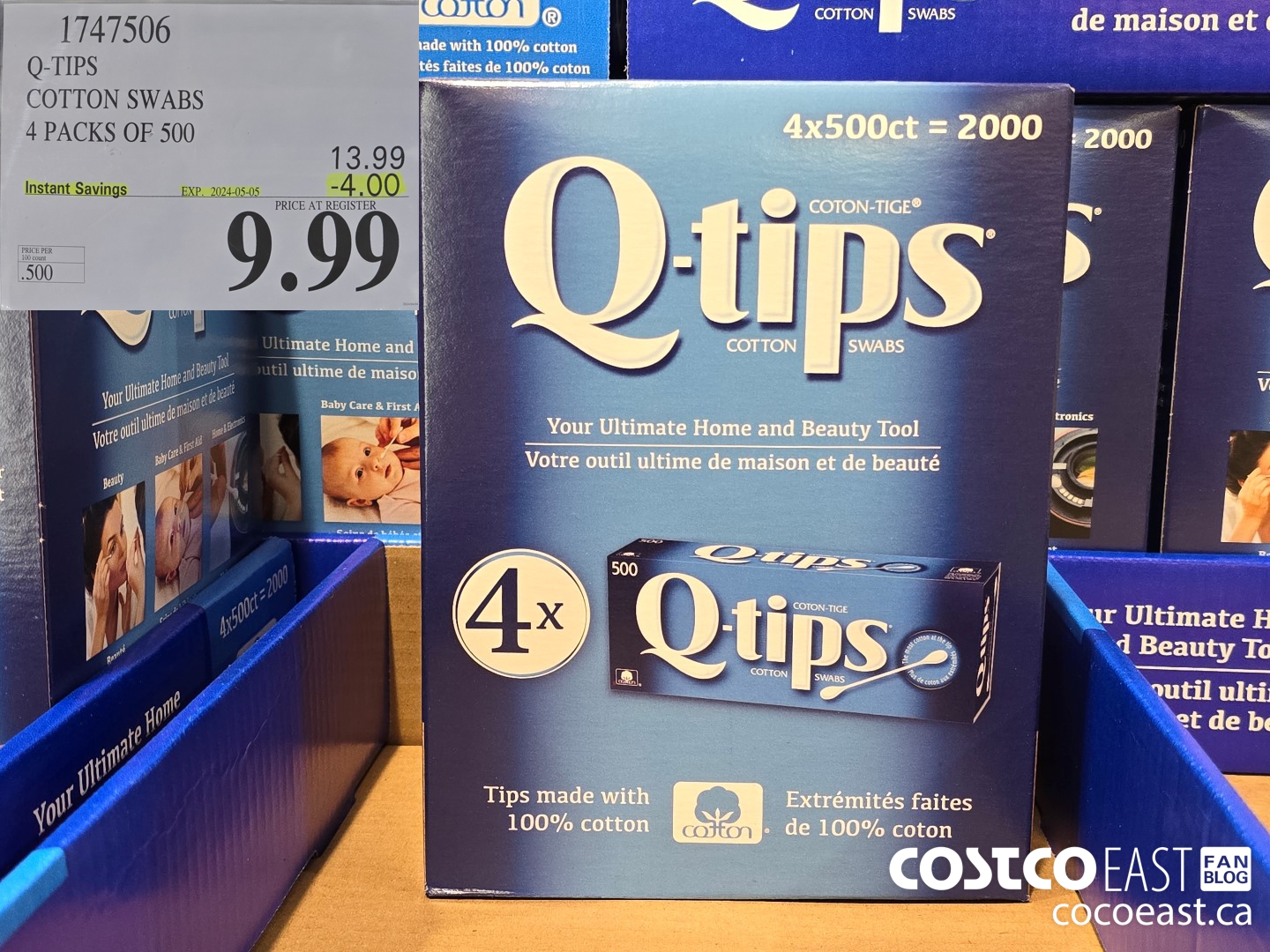 1747506 Q-TIPS COTTON SWABS 4 PACKS OF 500 ($4.00 INSTANT SAVINGS EXPIRES ON 2024-05-05) $9.99