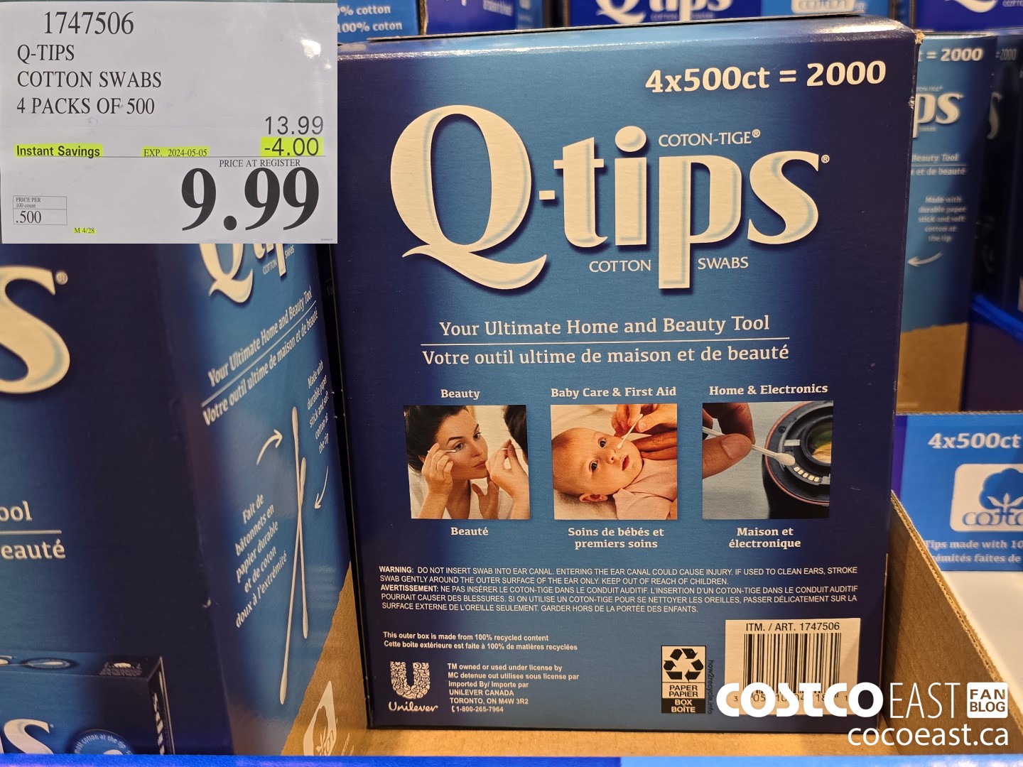 1747506 Q-TIPS COTTON SWABS 4 PACKS OF 500 ($4.00 INSTANT SAVINGS EXPIRES ON 2024-05-05) $9.99