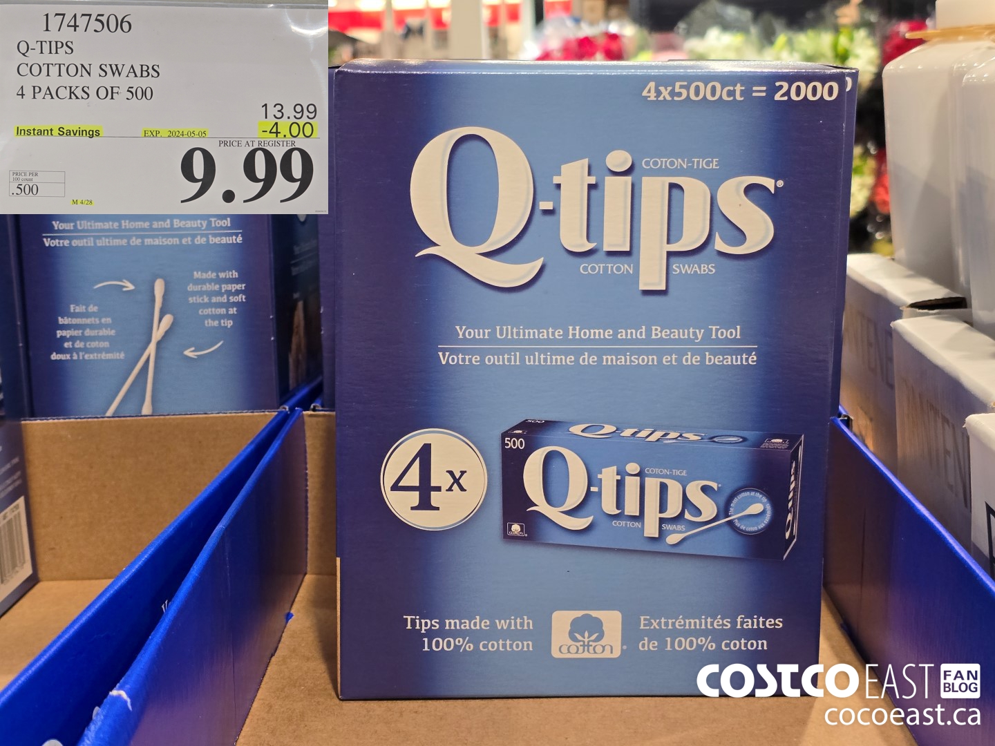 1747506 Q-TIPS COTTON SWABS 4 PACKS OF 500 ($4.00 INSTANT SAVINGS EXPIRES ON 2024-05-05) $9.99