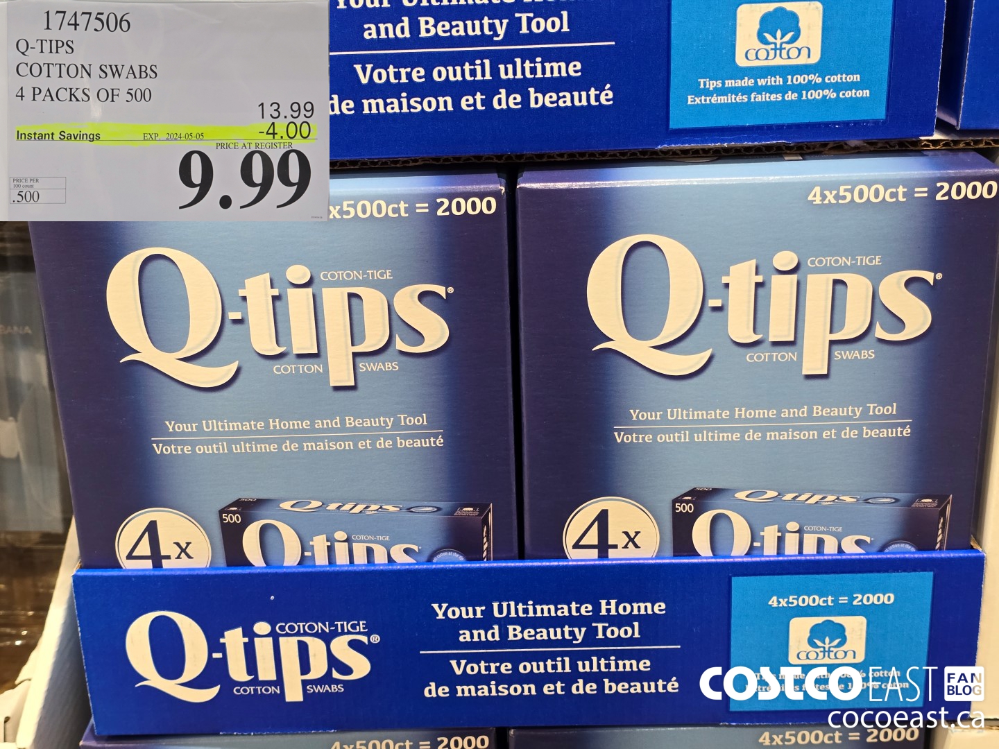 1747506 Q-TIPS COTTON SWABS 4 PACKS OF 500 ($4.00 INSTANT SAVINGS EXPIRES ON 2024-05-05) $9.99