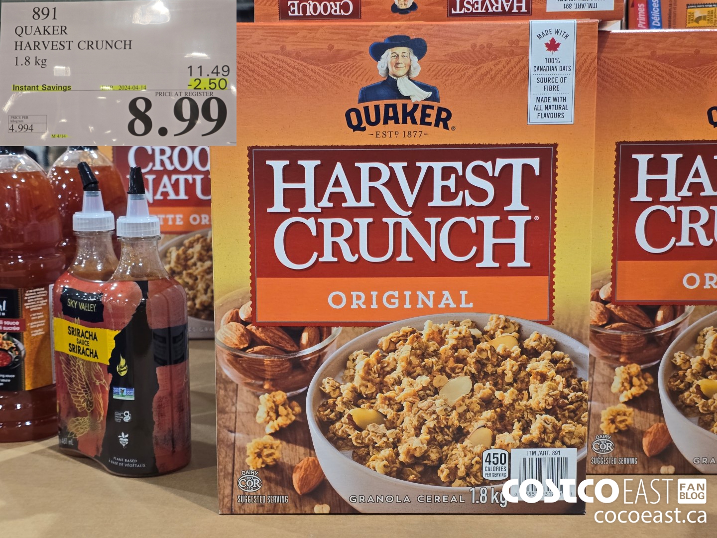 891 QUAKER HARVEST CRUNCH 1.8 kg ($2.50 INSTANT SAVINGS EXPIRES ON 2024-04-14) $8.99