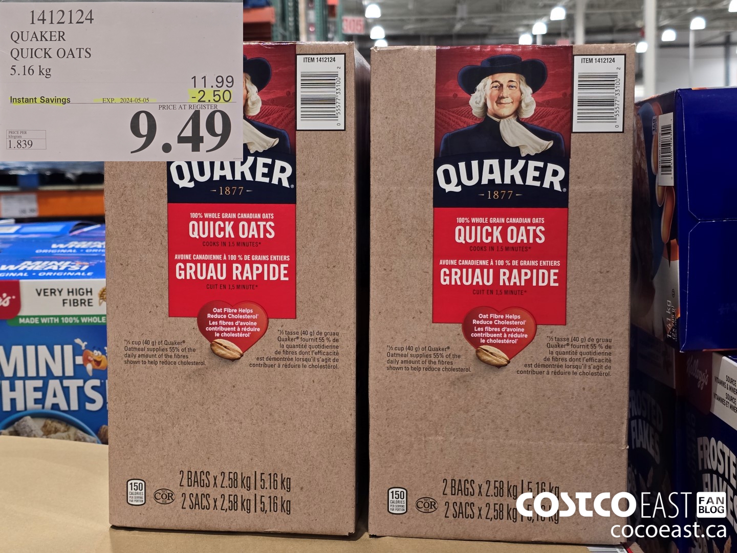 1412124 QUAKER QUICK OATS 5.16 kg ($2.50 INSTANT SAVINGS EXPIRES ON 2024-05-05) $9.49