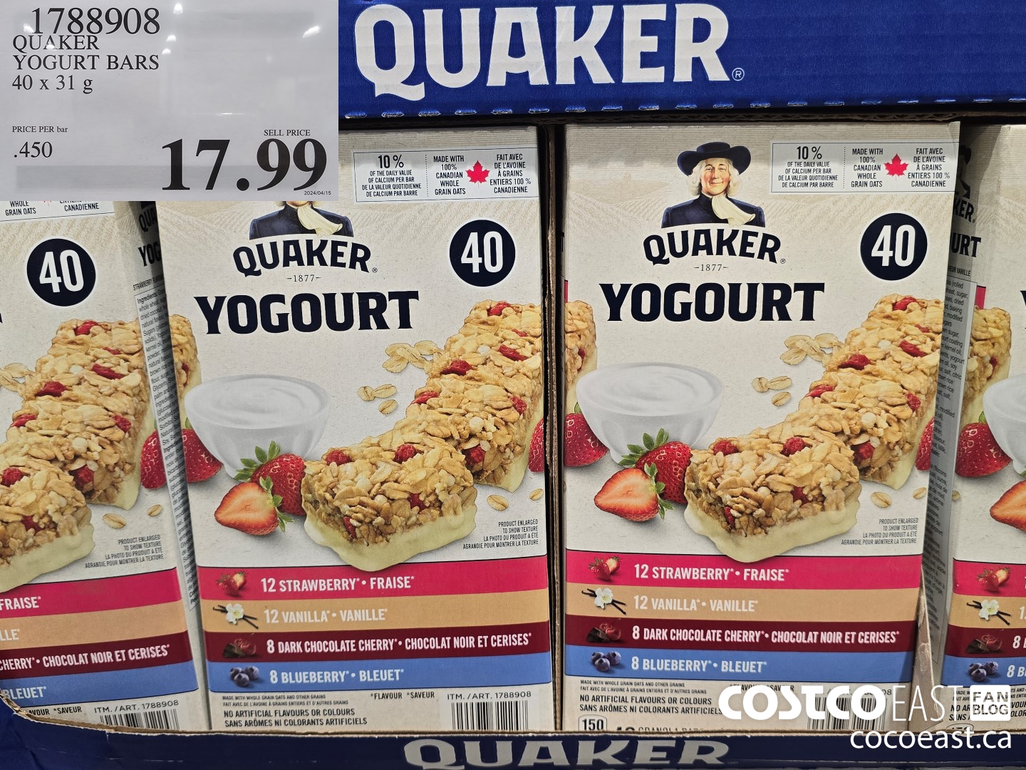 1788908 QUAKER YOGURT BARS 40 x 31g $17.99